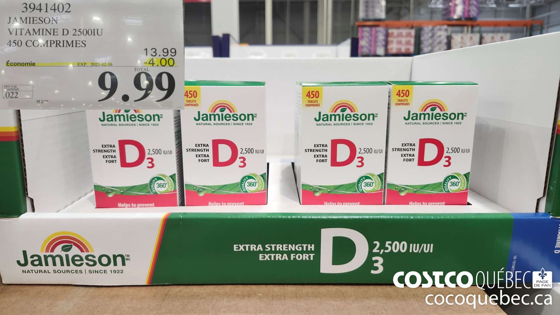 3941402 JAMIESON VITAMINE D 25001U 450 COMPRIMES  ($4.00 INSTANT SAVINGS EXPIRES ON 2025-02-16) $9.99
