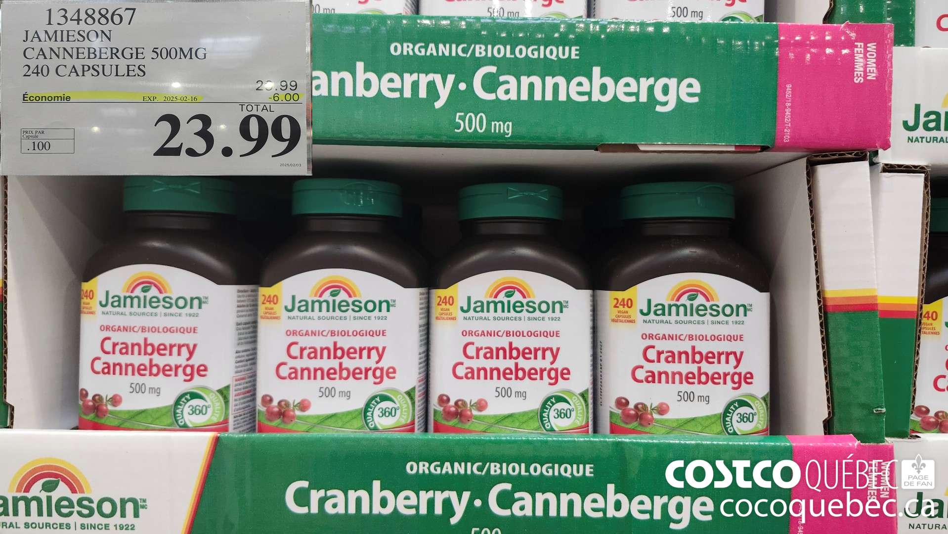 1348867 JAMIESON | CANNEBERGE 500MG | 240 CAPSULES  ($6.00 INSTANT SAVINGS EXPIRES ON 2025-02-16) $23.99