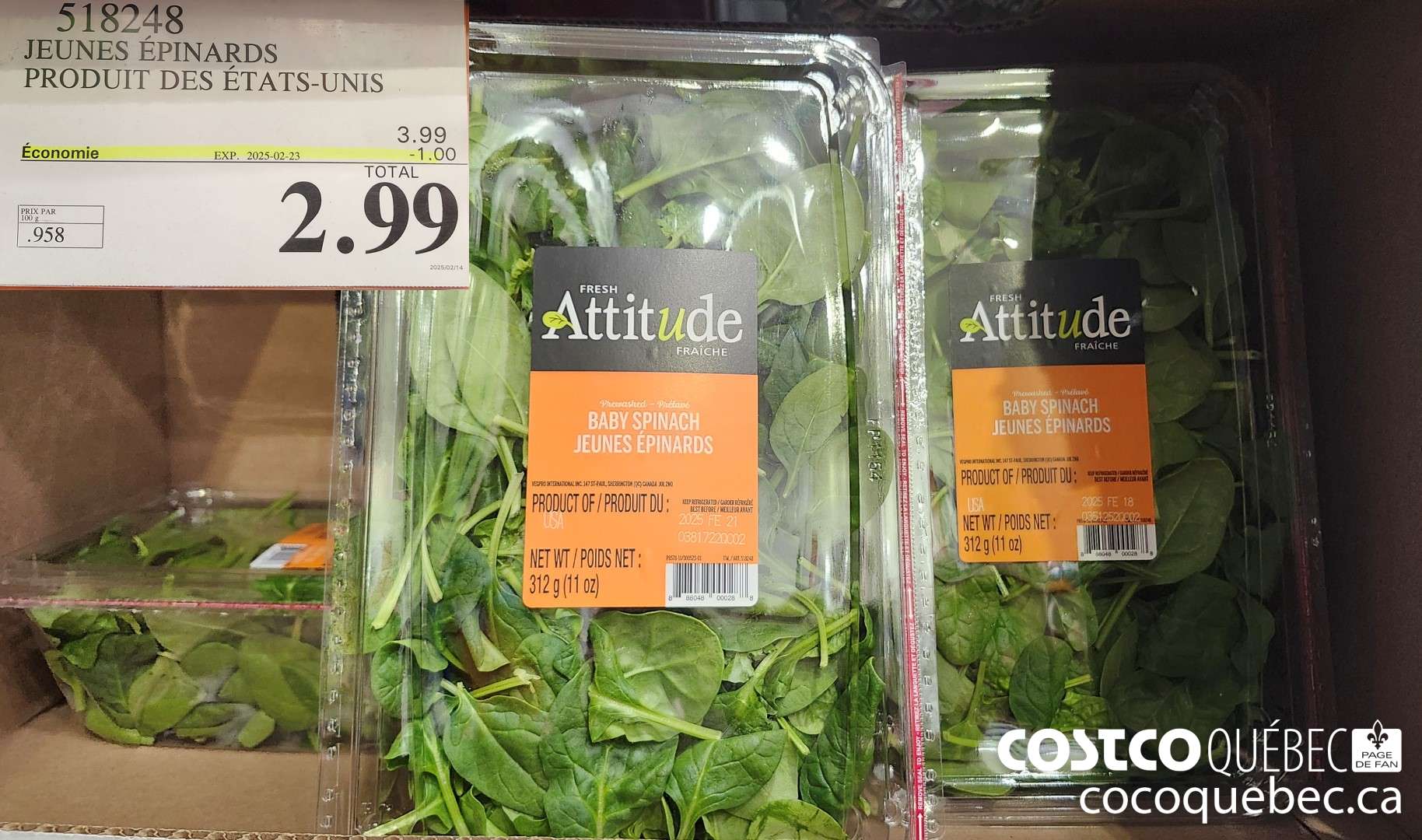 518248 JEUNES EPINARDS PRODUIT DU CANADA OU DES ETATS-UNIS ($1.00 INSTANT SAVINGS EXPIRES ON 2025-02-23) $2.99