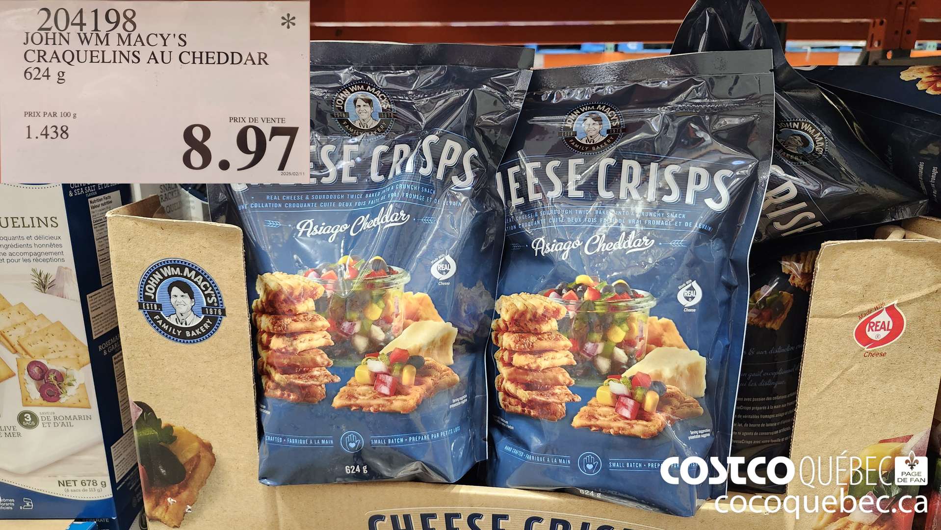 204198 JOHN WM MACY'S CRAQUELINS AU CHEDDAR 624 g  $8.97