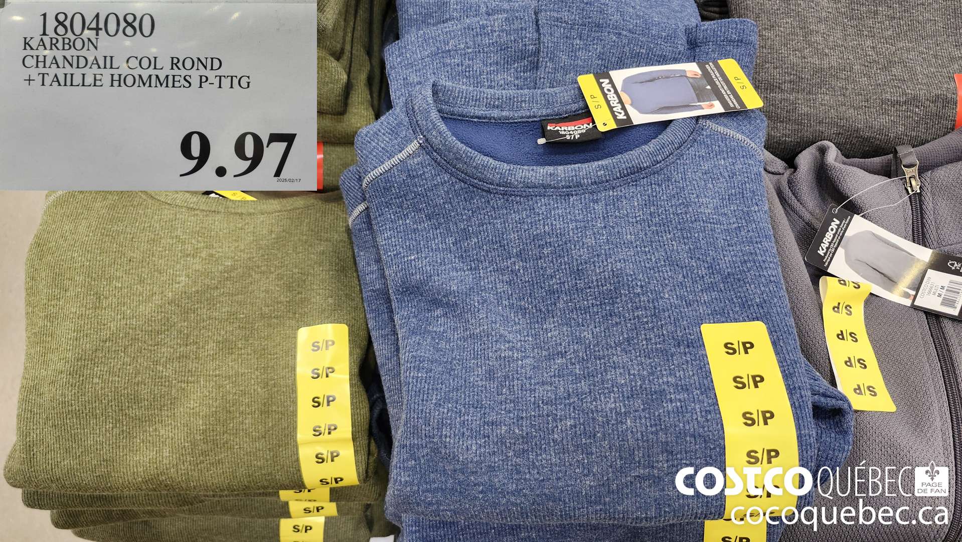 1804080 KARBON CHANDAIL COL ROND + TAILLE HOMMES P-TTG  $9.97