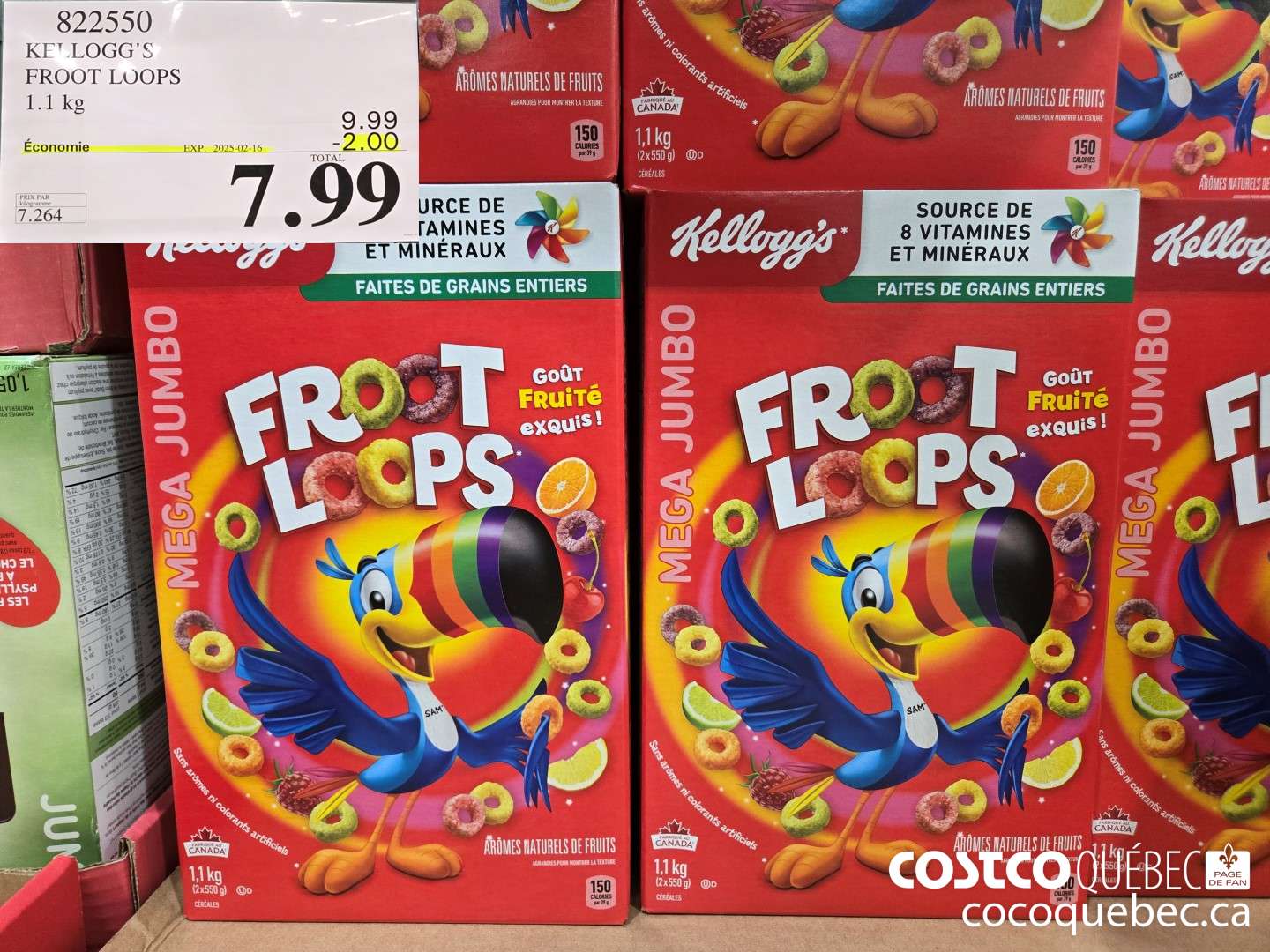 822550 KELLOGG'S FROOT LOOPS 1.1 kg  ($2.00 INSTANT SAVINGS EXPIRES ON 2025-02-16) $7.99