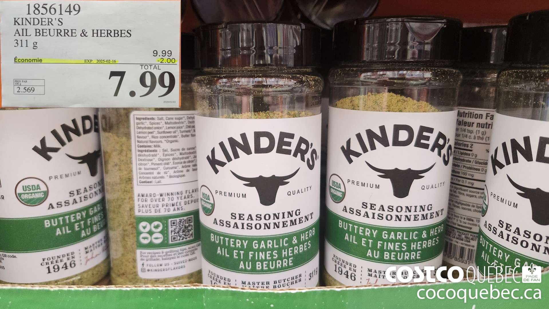 1856149 KINDER'S AIL BEURRE & HERBES  ($2.00 INSTANT SAVINGS EXPIRES ON 2025-02-16) $7.99