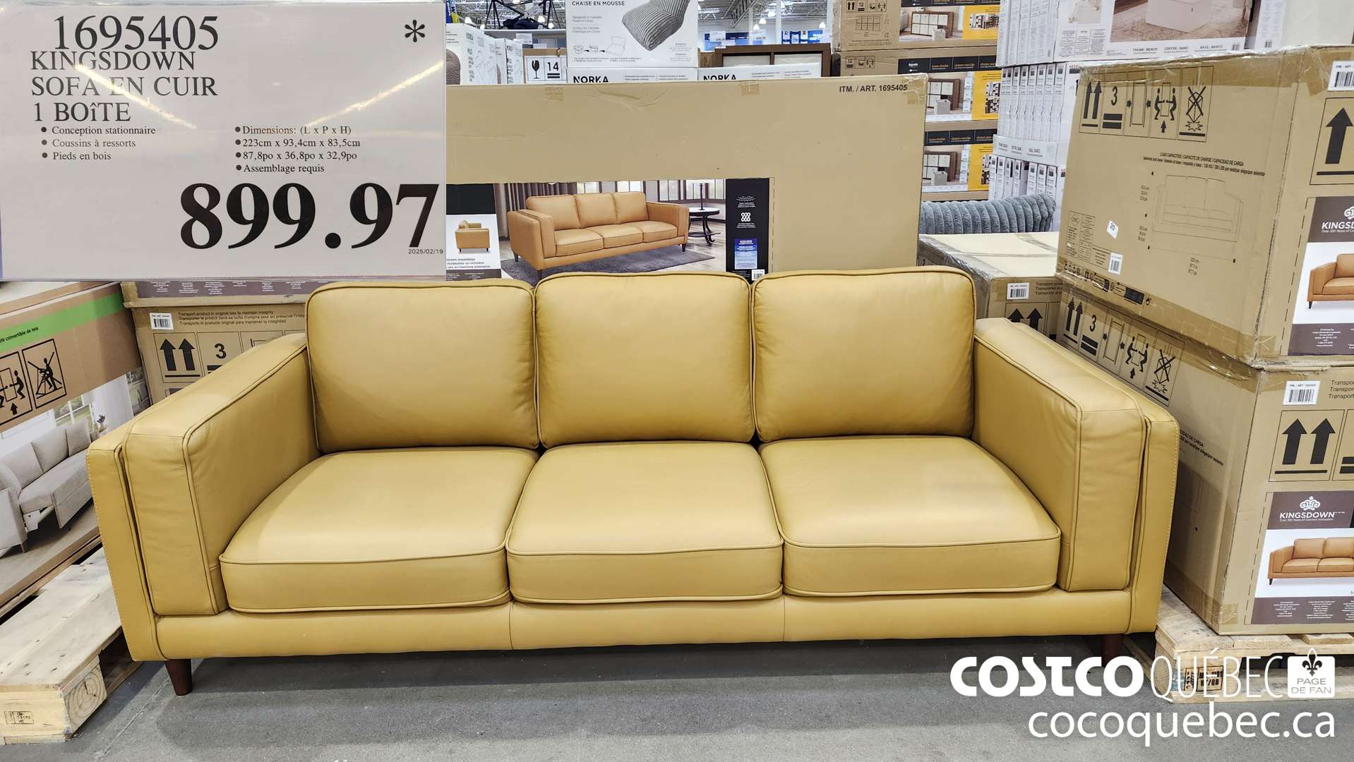 1695405 KINGSDOWN SOFA EN CUIR 1 BOITE  $899.97