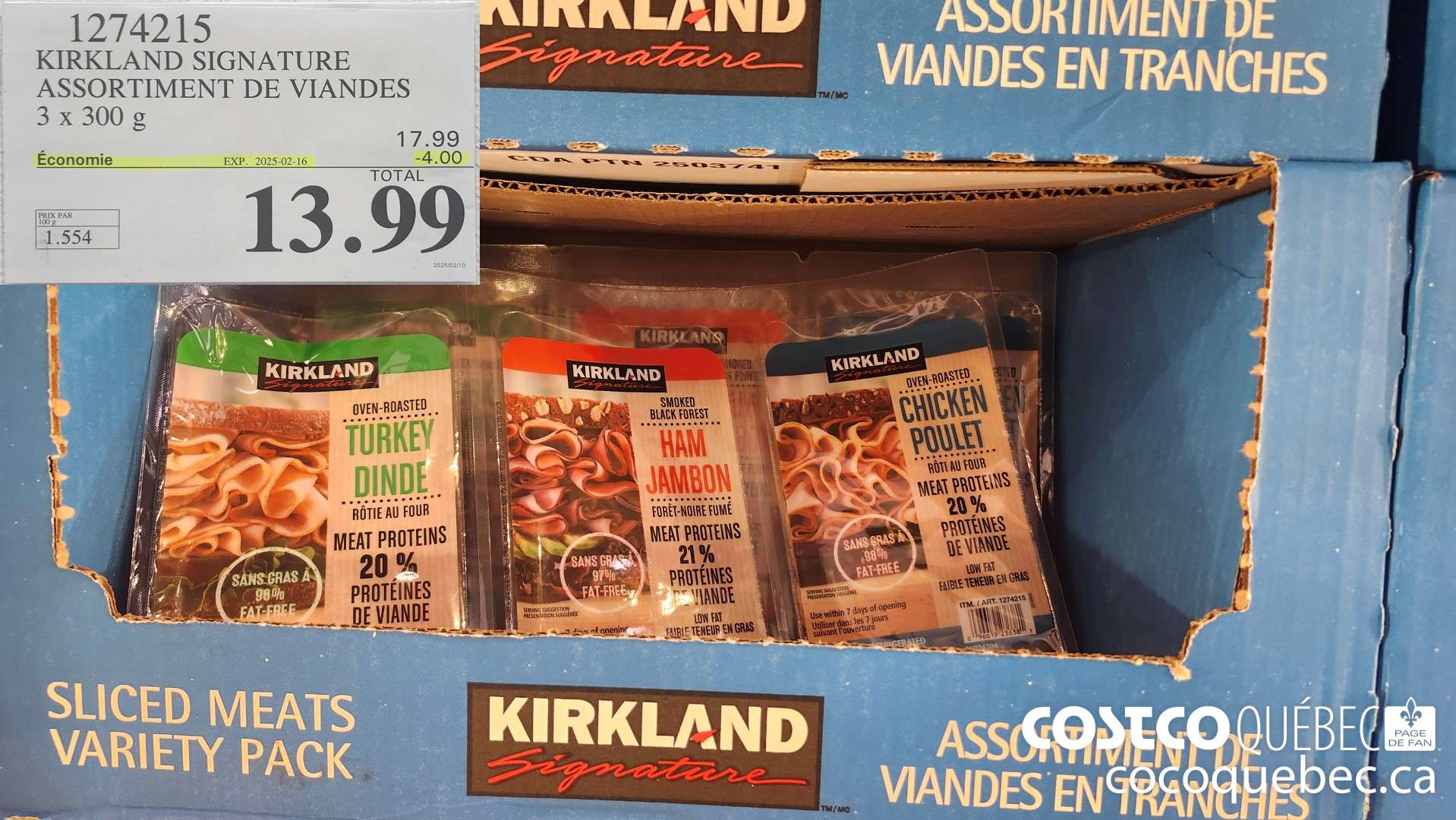 1274215 KIRKLAND SIGNATURE ASSORTIMENT DE VIANDES 3x 300 G  ($4.00 INSTANT SAVINGS EXPIRES ON 2025-02-16) $13.99