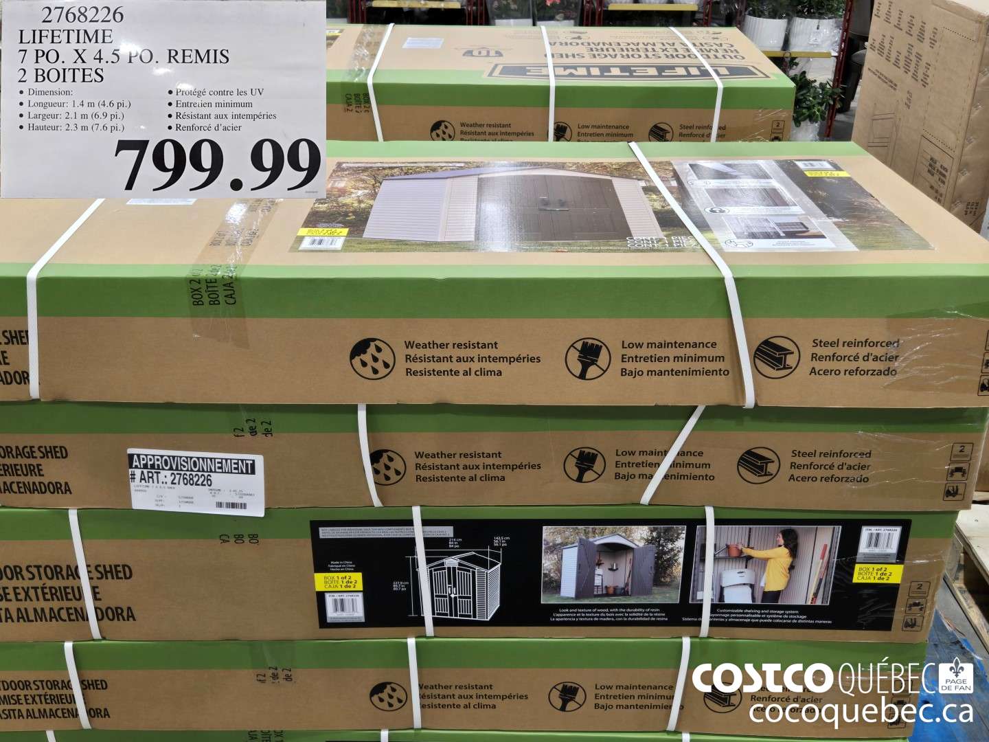 2768226 LIFETIME 7 PO. X 4.5 LO. REMIS 2 BOITES  $799.99