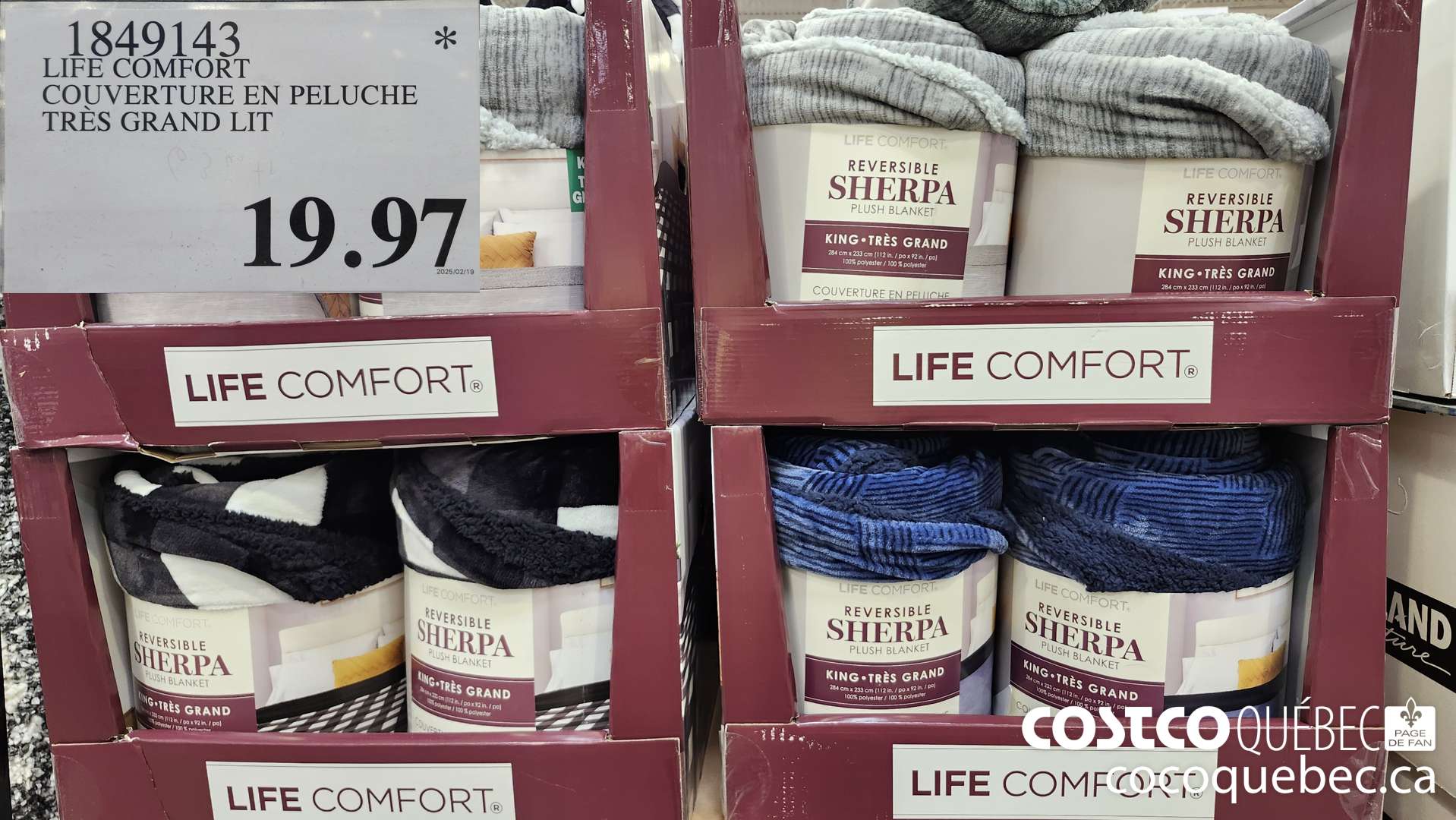 1849143 LIFE COMFORT COUVERTURE EN PELUCHE TRES GRAND LIT  $19.97