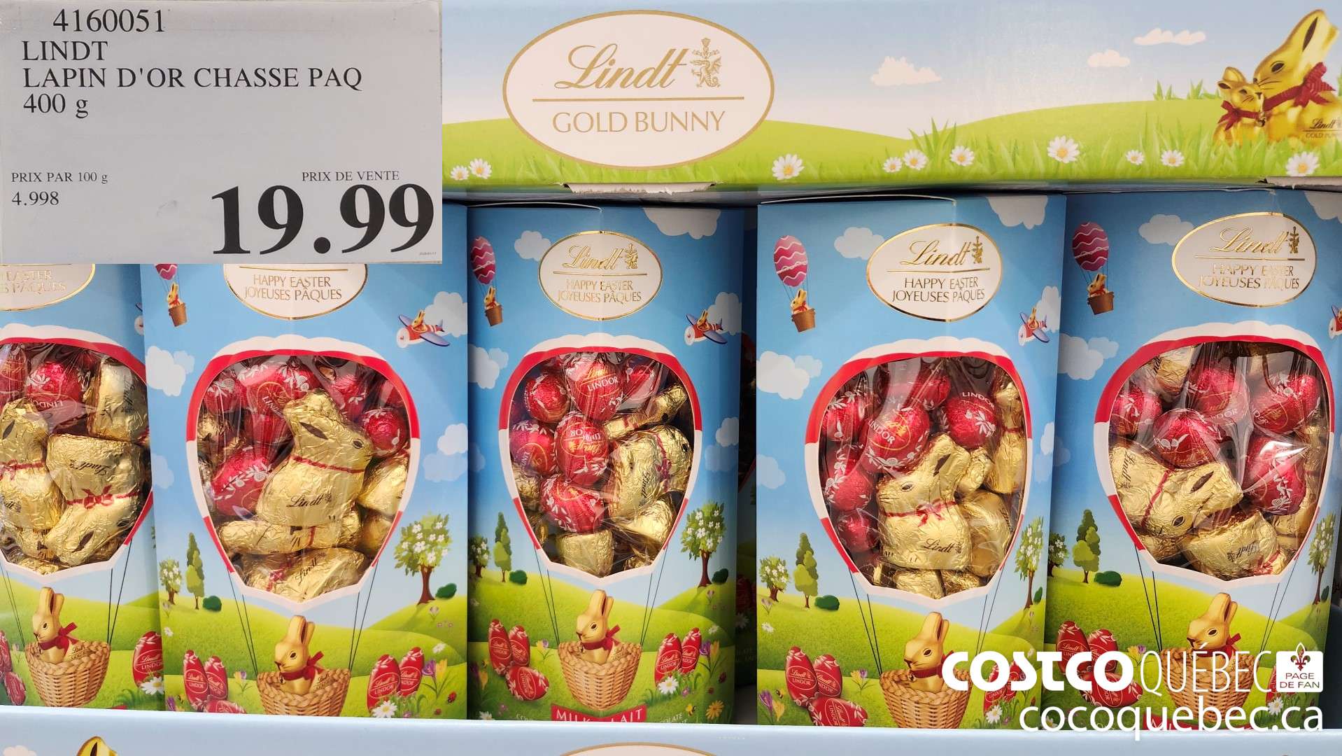 4160051 LINDT LAPIN D'OR CHASSE PAQ 400 g  $19.99