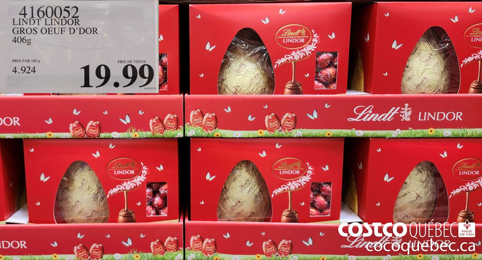 4160052 LINDT LINDOR GROS OEUF D'DOR 406g  $19.99