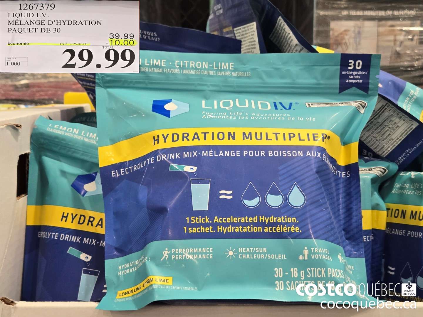 1267379 LIQUID I.V. MELANGE D'HYDRATION PAQUET DE 30 M 10/13  ($10.00 INSTANT SAVINGS EXPIRES ON 2025-02-23) $29.99