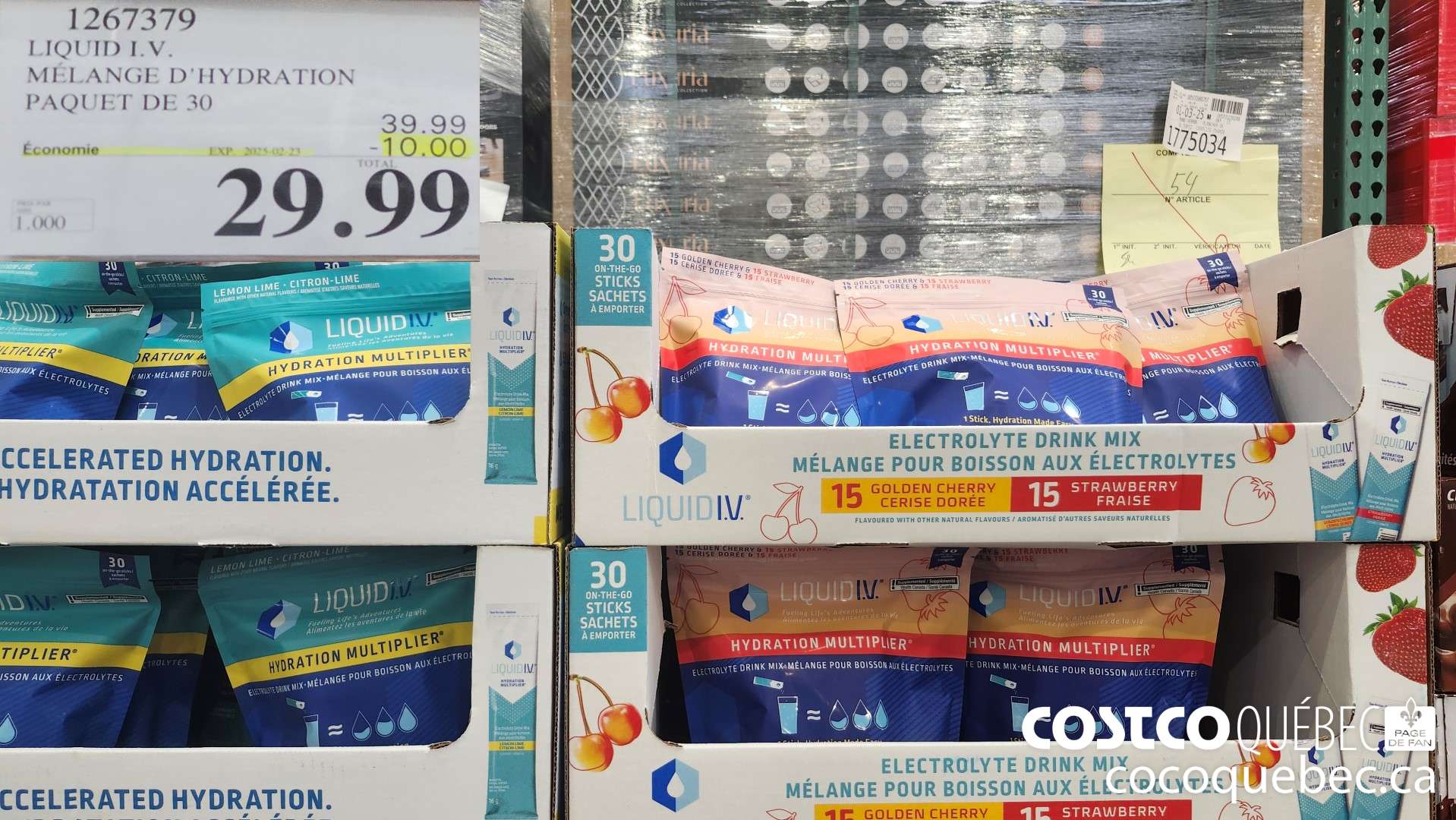 1267379 LIQUID I.V. MELANGE D'HYDRATION PAQUET DE 30 M 10/13  ($10.00 INSTANT SAVINGS EXPIRES ON 2025-02-23) $29.99