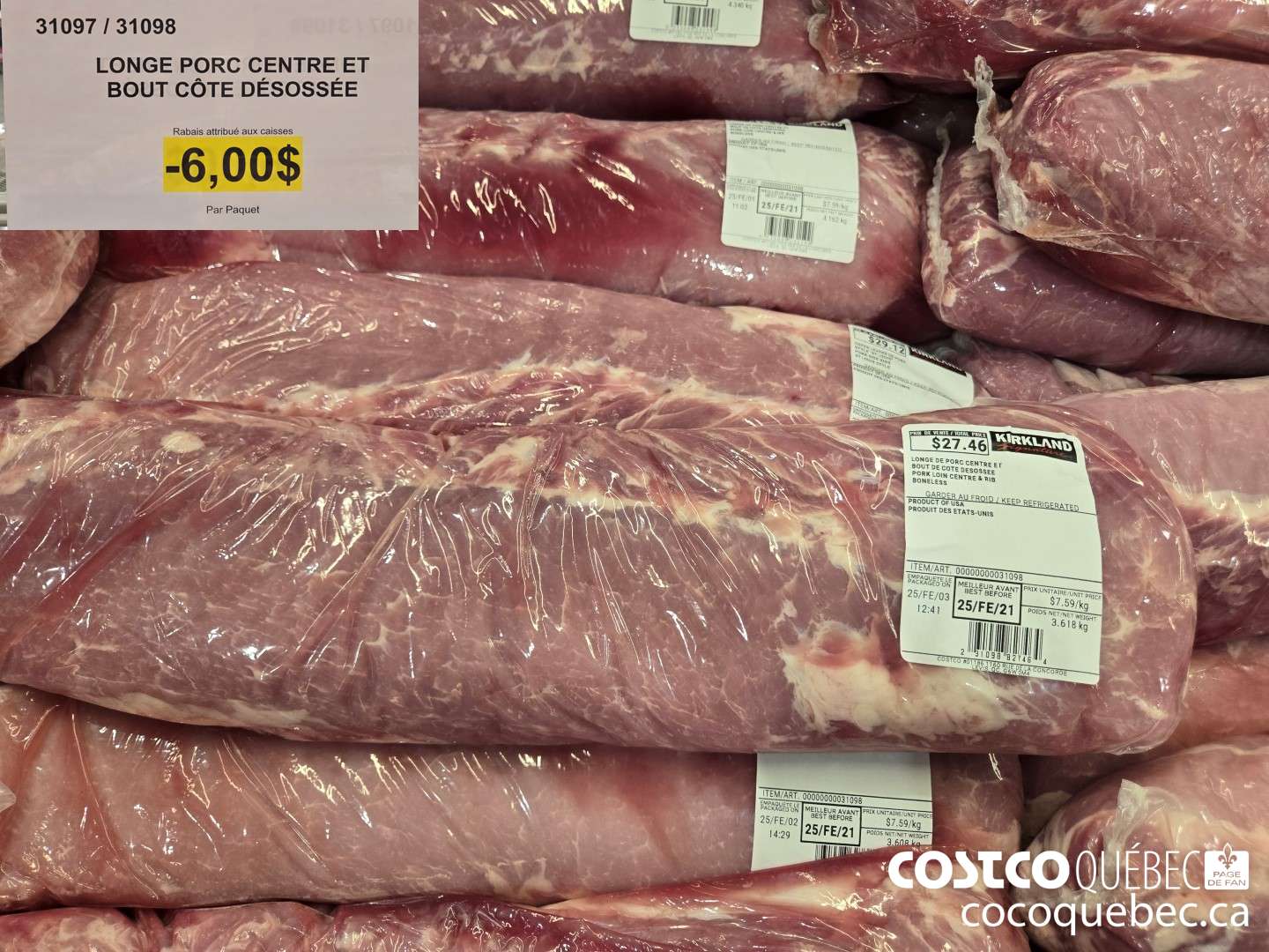31097 LONGE PORC CENTRE ET BOUT COTE DESOSSEE  ($6.00 INSTANT SAVINGS)
