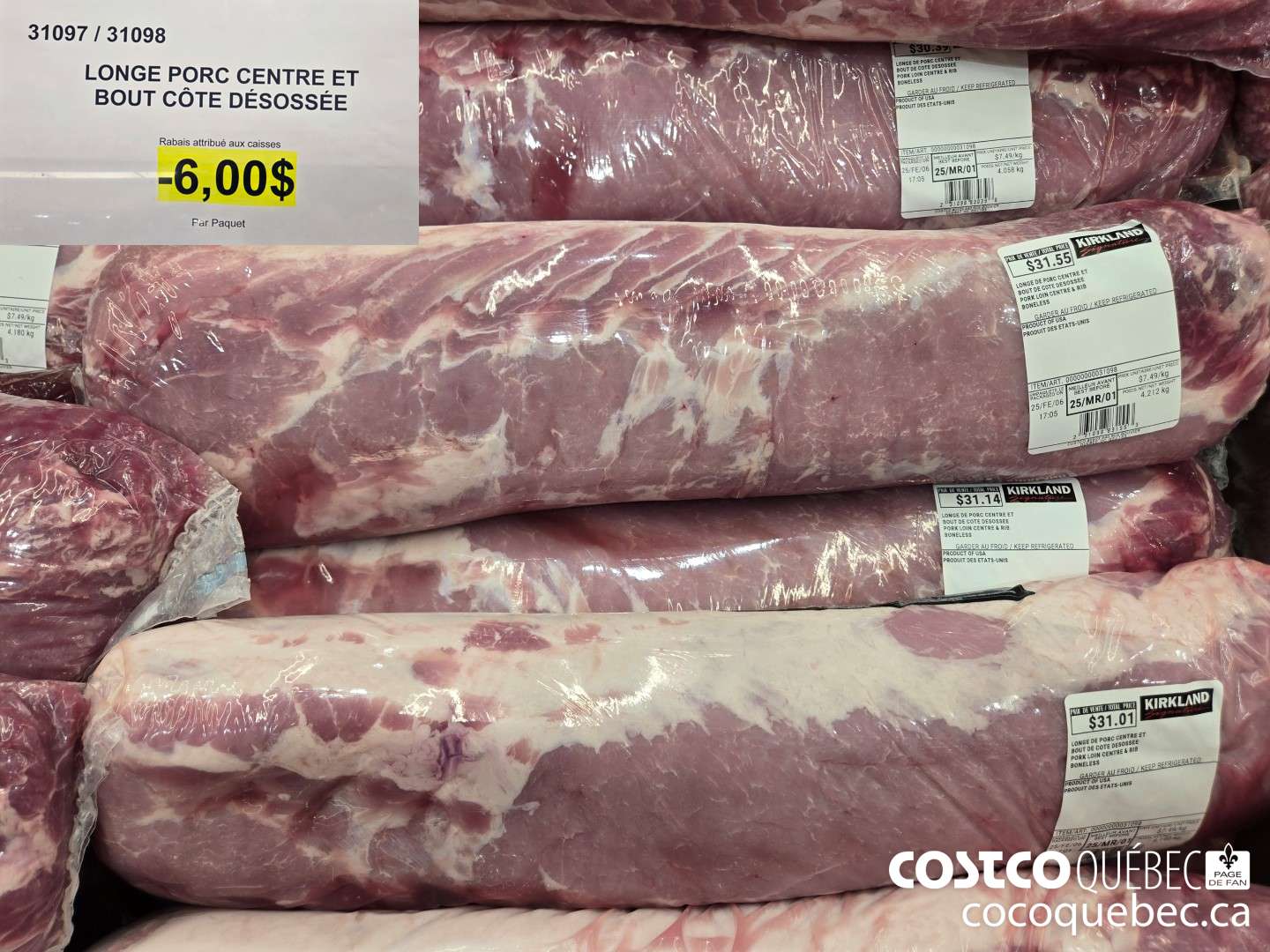 31097 LONGE PORC CENTRE ET BOUT COTE DESOSSEE  ($6.00 INSTANT SAVINGS)