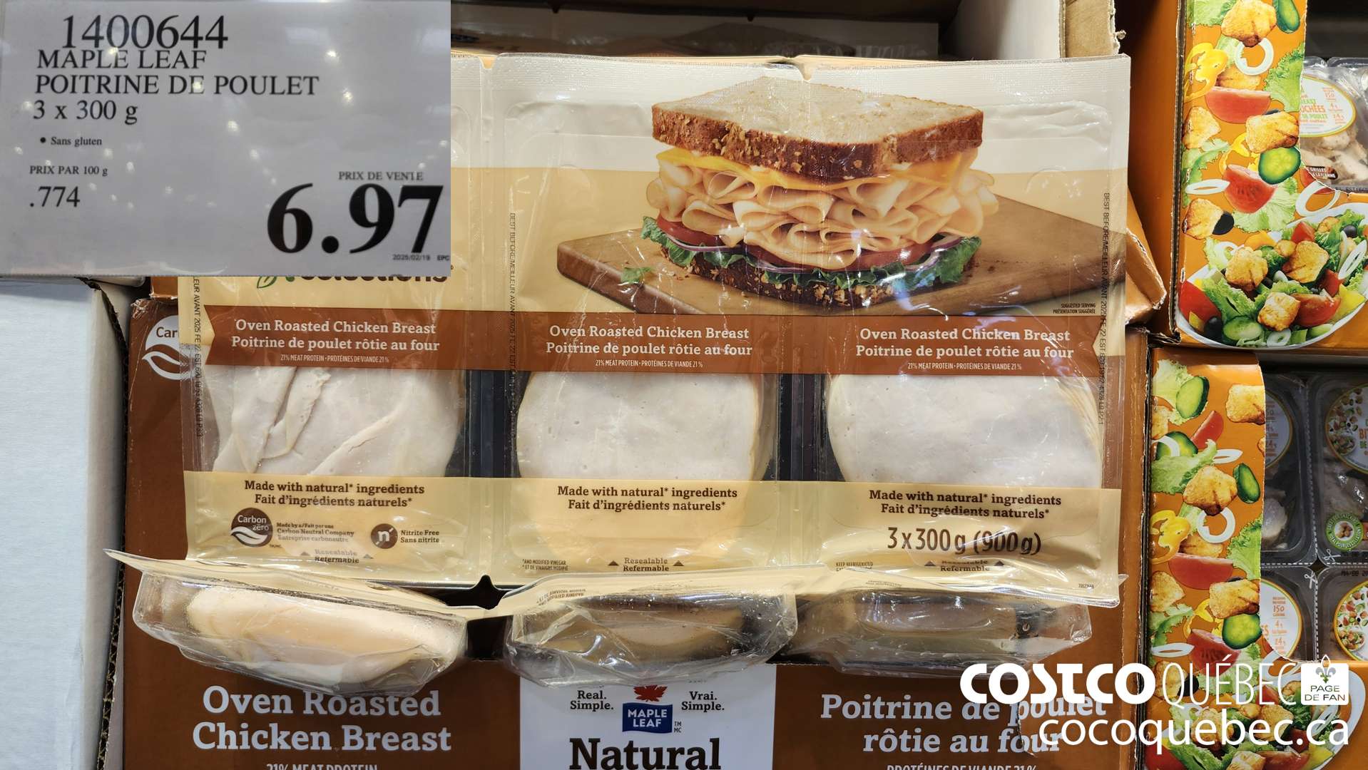 1400644 MAPLE LEAF POITRINE DE POULET 3 x 300 g $6.97