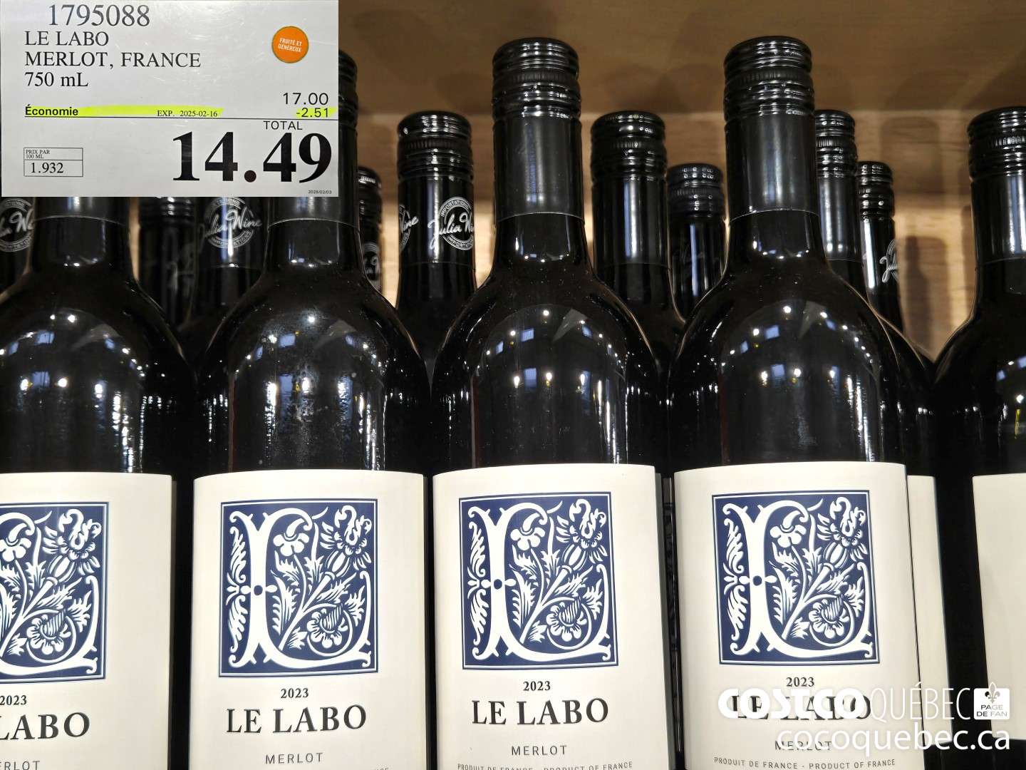 1795088 MERLOT, FRANCE 750 mI.  ($2.51 INSTANT SAVINGS EXPIRES ON 2025-02-16) $14.49