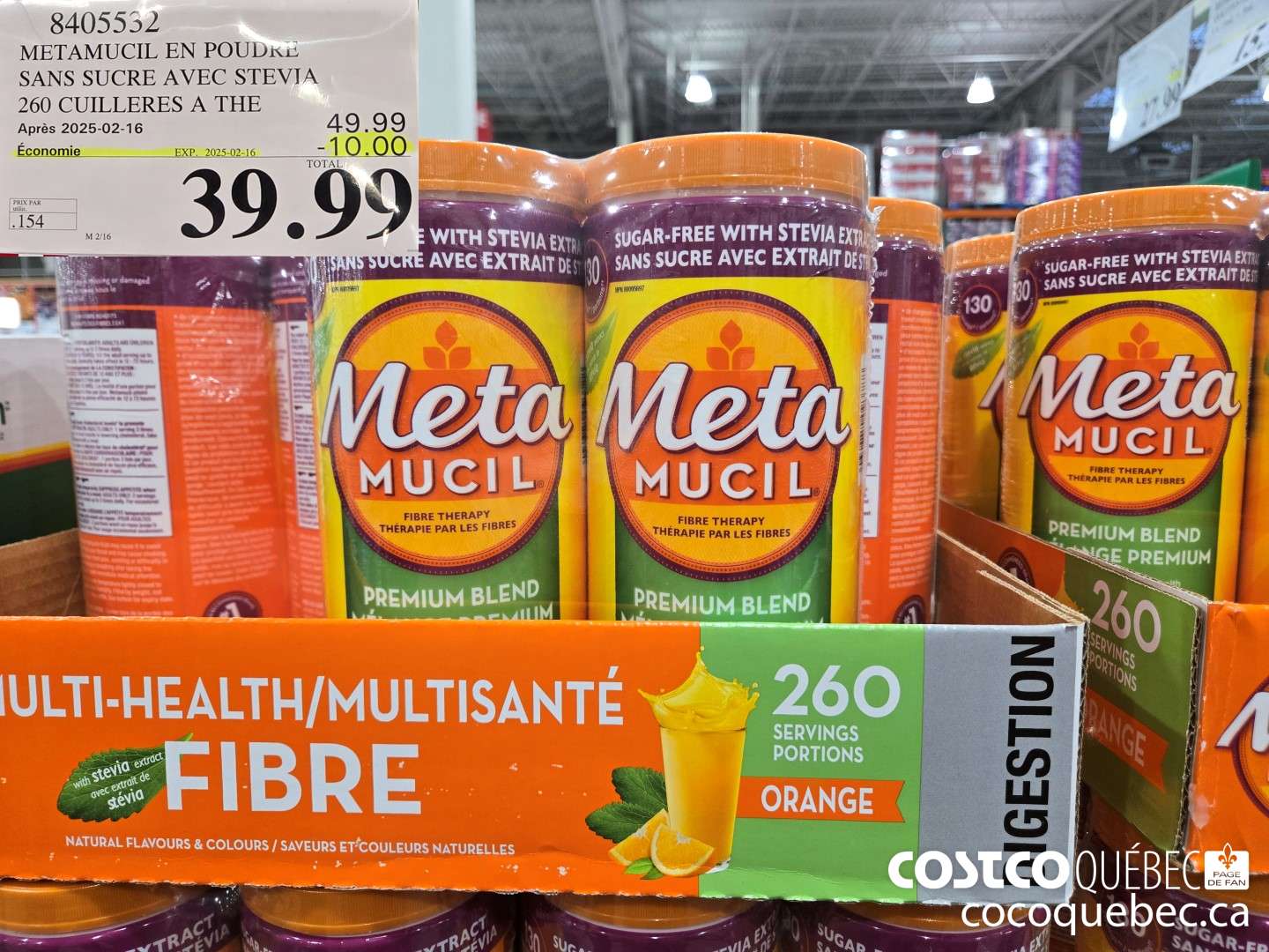 8405532 METAMUCIL EN POUDRE SANS SUCRE AVEC STEVIA 260 CUILLERES A THE ($10.00 INSTANT SAVINGS EXPIRES ON 2025-02-16) $39.99