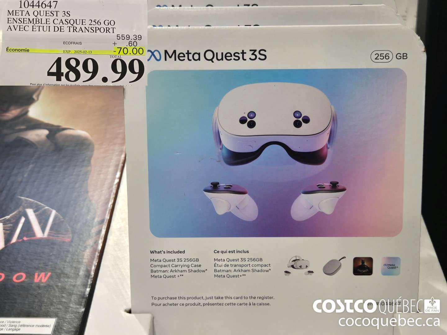 1044647 META QUEST 3s ENSEMBLE CASQUE 256 GO AVEC ETUI DE TRANSPORT  ($70.00 INSTANT SAVINGS EXPIRES ON 2025-02-13) $489.99