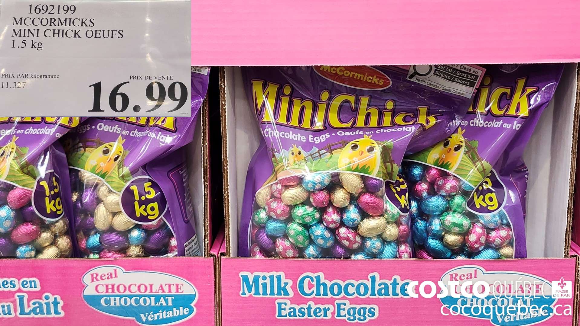 1692199 MINICHICK OEUFS EN CHOCOLAT 1.5KG $16.99