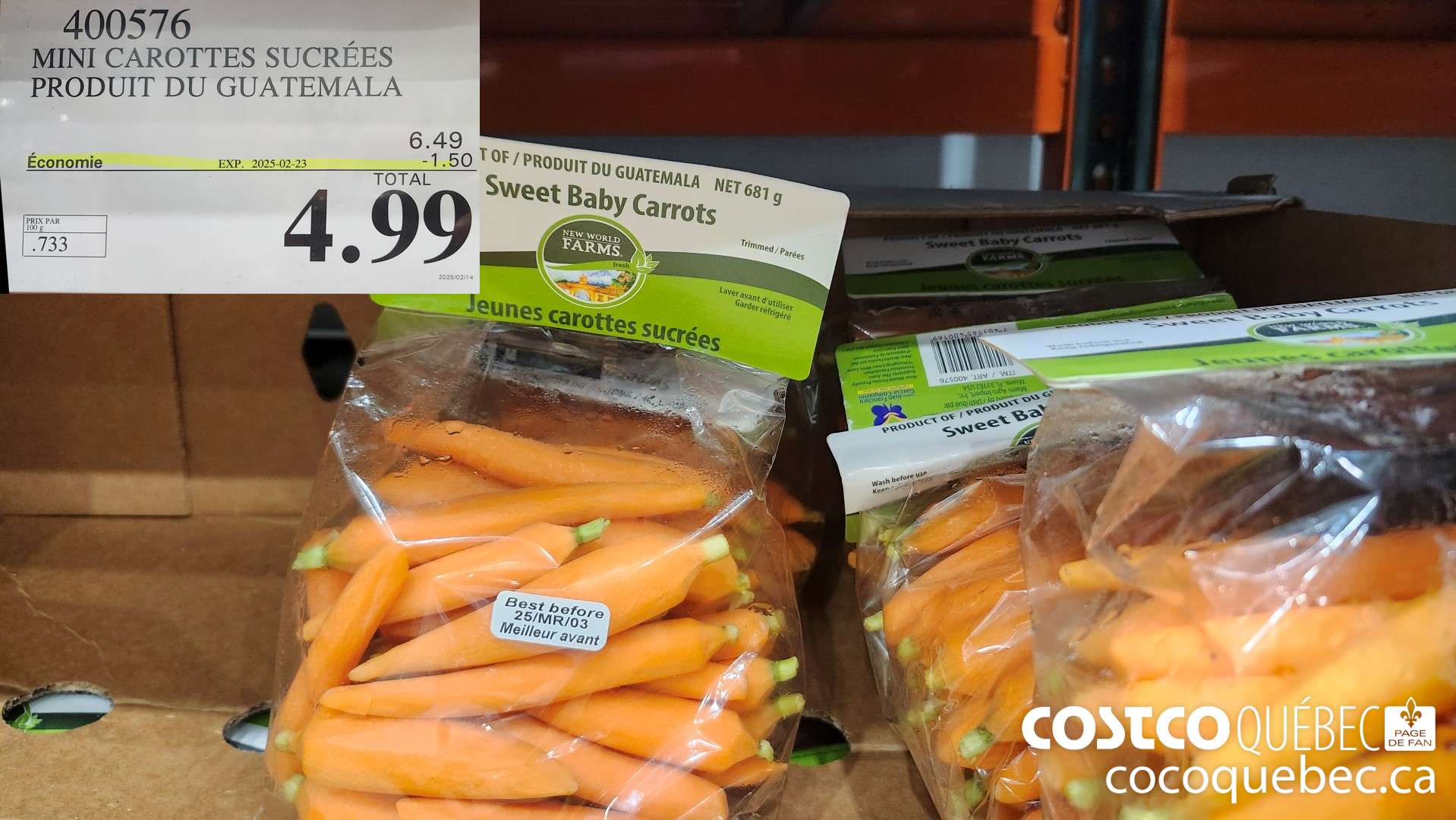 400576 MINI CAROTTES SUCREES PRODUIT DU GUATEMALA ($1.50 INSTANT SAVINGS EXPIRES ON 2025-02-23) $4.99