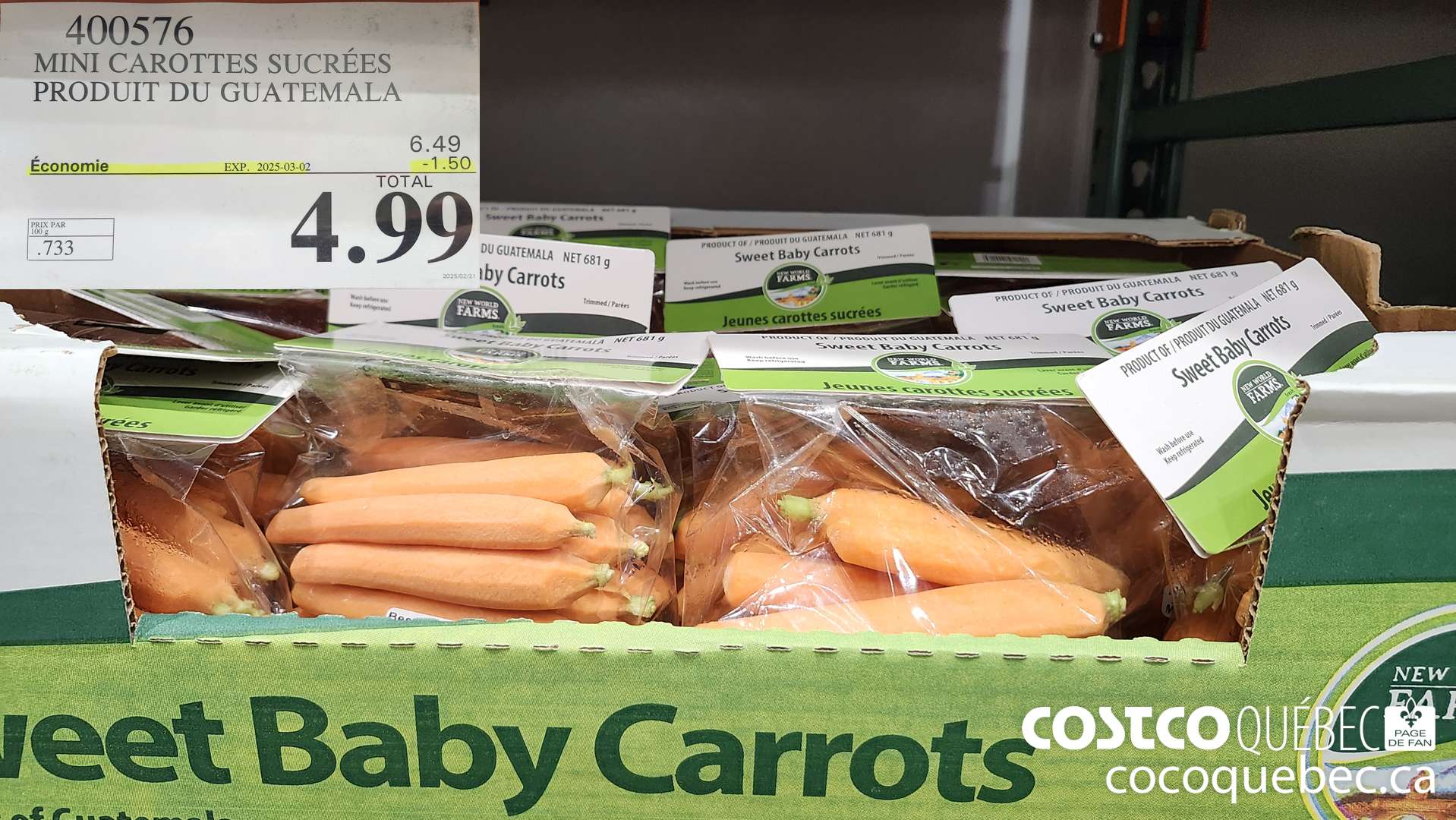 400576 MINI CAROTTES SUCREES PRODUIT DU GUATEMALA ($1.50 INSTANT SAVINGS EXPIRES ON 2025-03-02) $4.99