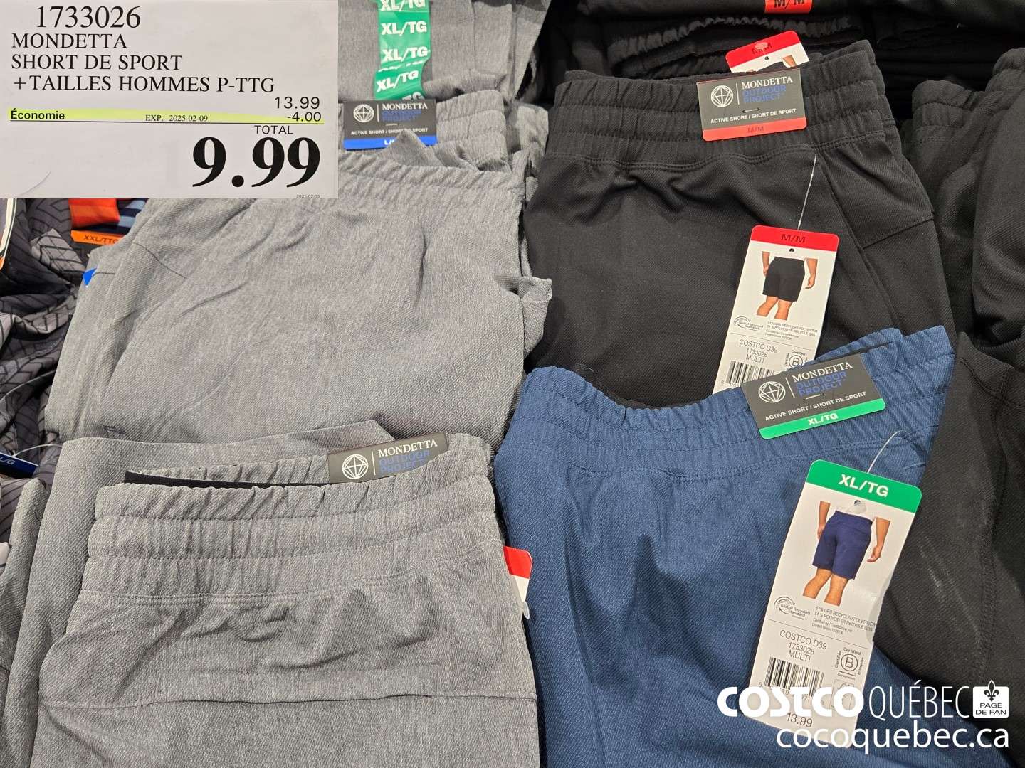 1733026 MONDETTA SHORT SPORT +TAILLES HOMMES P-TTG ($4.00 INSTANT SAVINGS EXPIRES ON 2025-02-09) $9.99