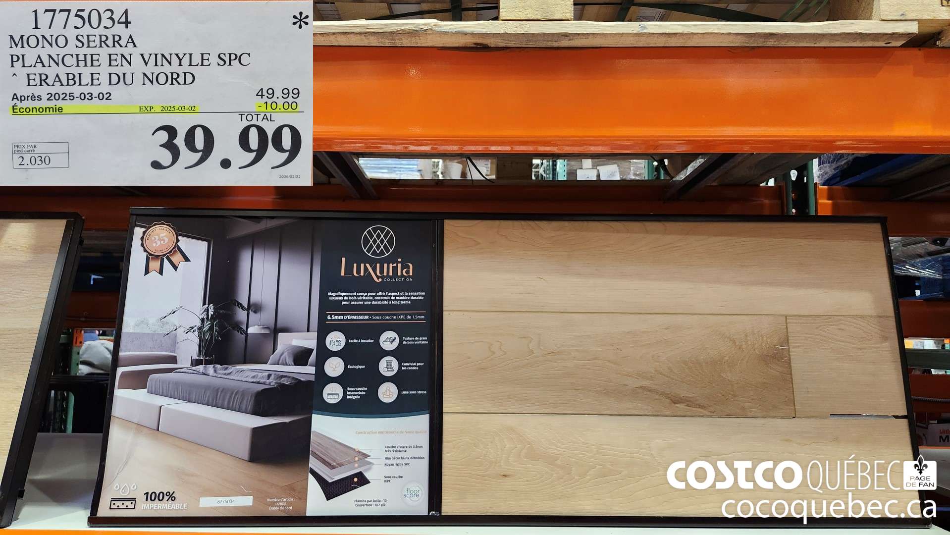 1775034 MONO SERRA PLANCHE EN VINYLE SPC ERABLE DU NORD  ($10.00 INSTANT SAVINGS EXPIRES ON 2025-03-02) $39.99