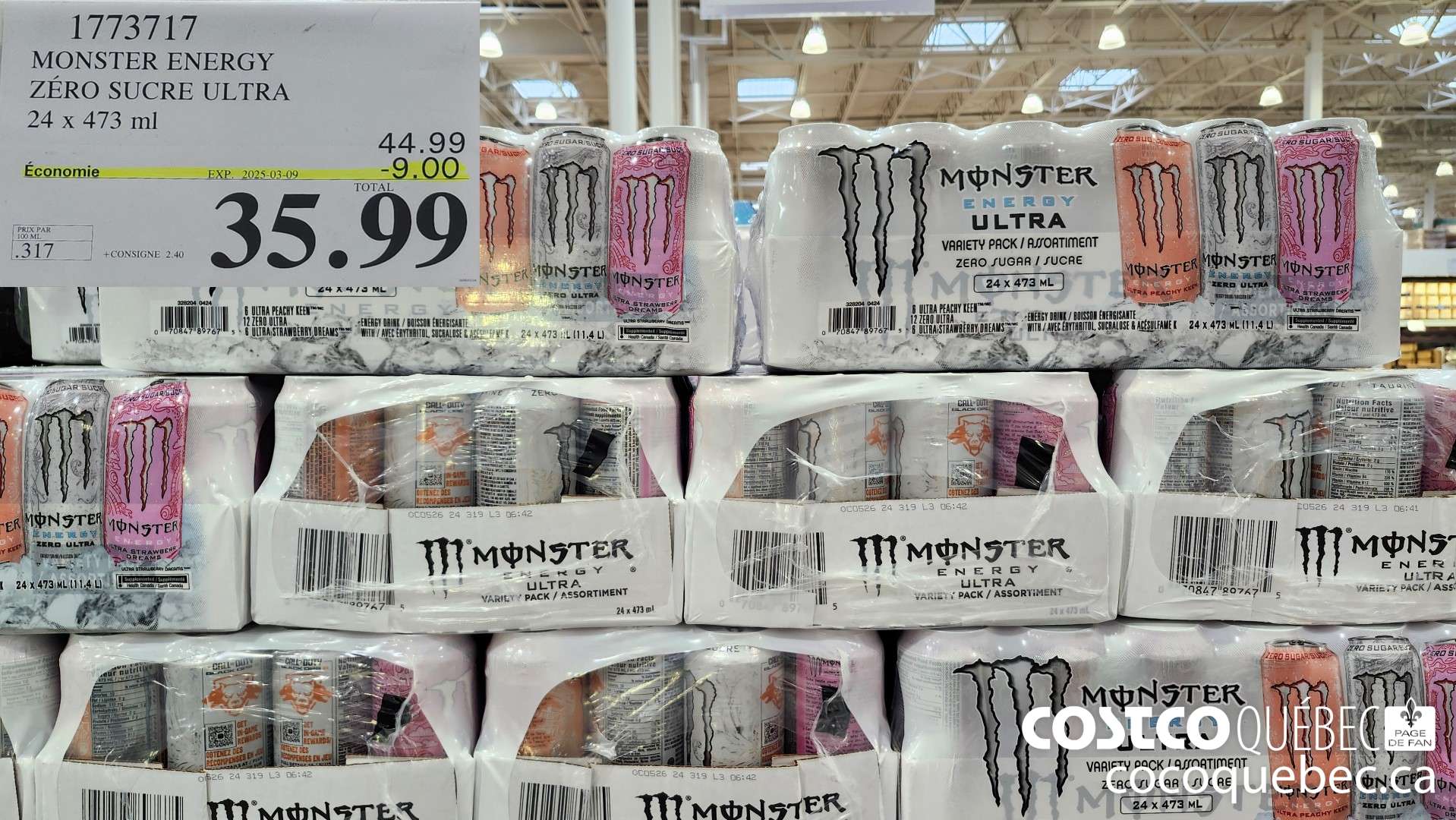 1773717 MONSTER ENERGY ZERO SUCRE ULTRA 24 x 473 ml  ($9.00 INSTANT SAVINGS EXPIRES ON 2025-03-09) $35.99