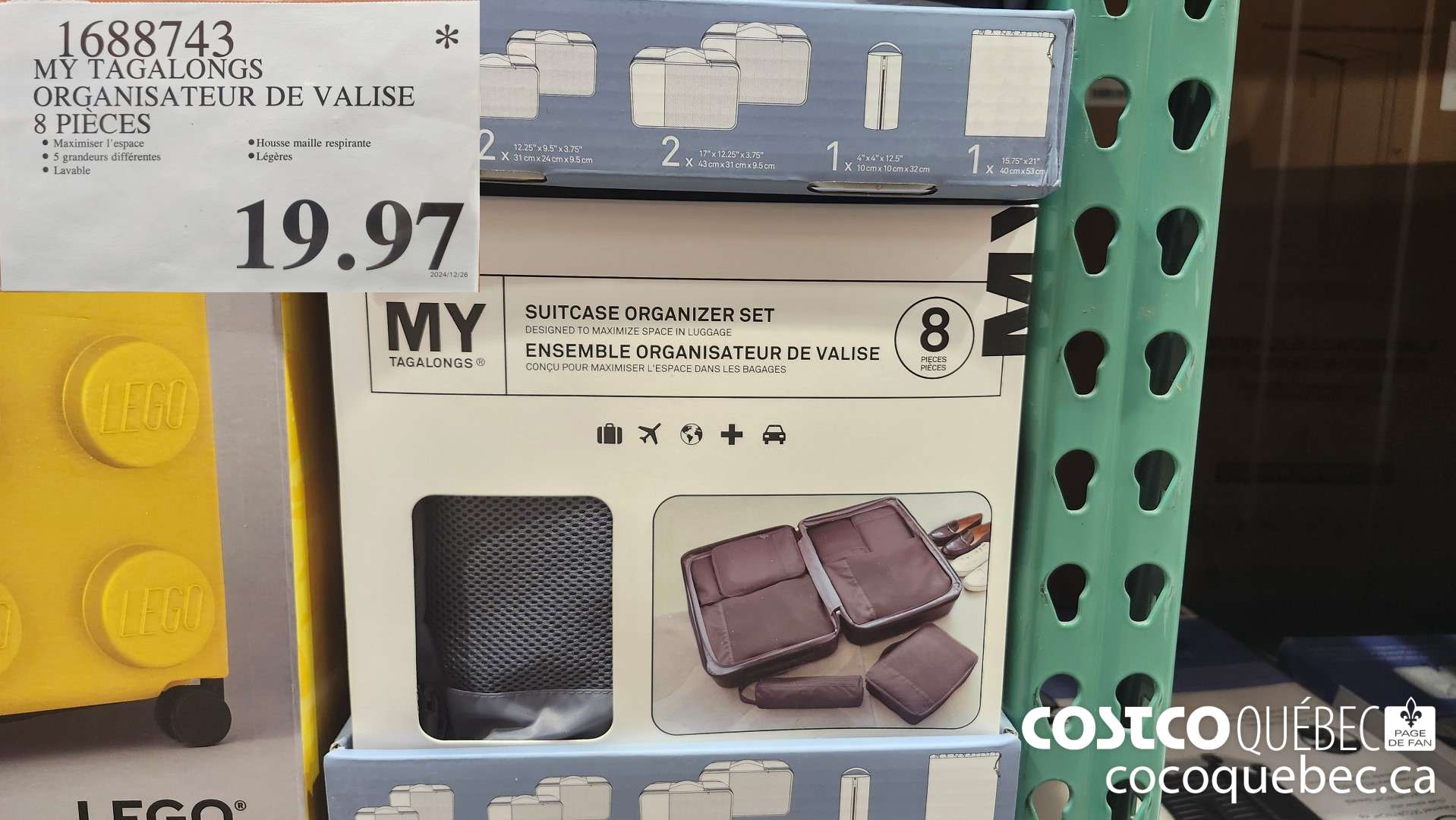 1688743 MY TAGALONGS ORGANISATEUR DE VALISE 8 PIECES $19.97