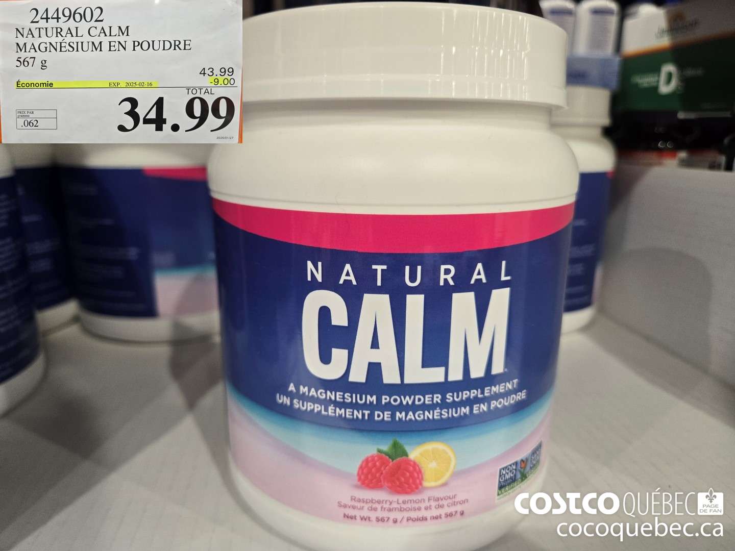 2449602 NATURAL CALM MAGNESIUM EN POUDRE 567 g  ($9.00 INSTANT SAVINGS EXPIRES ON 2025-02-16) $34.99