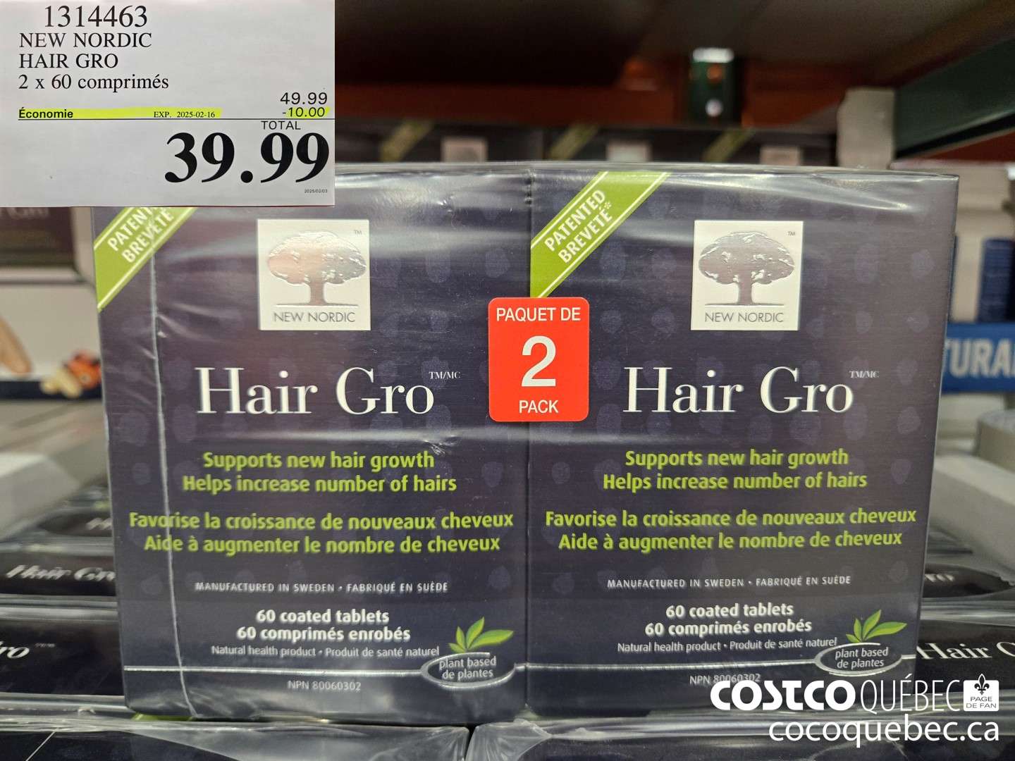 1314463 NEW NORDIC HAIR GRO 2 x 60 comprimeés  ($10.00 INSTANT SAVINGS EXPIRES ON 2025-02-16) $39.99