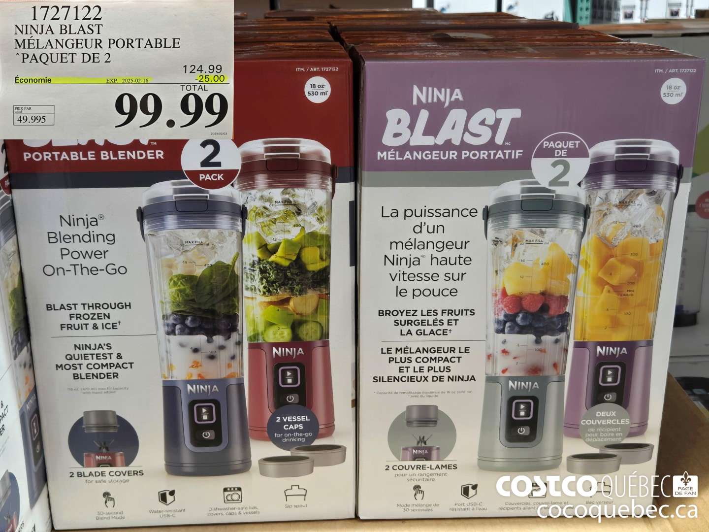 1727122 NINJA BLAST MELANGEUR PORTABLE PAQUET DE 2  $124.99