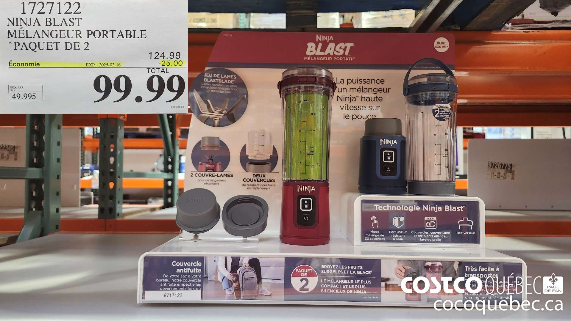 1727122 NINJA BLAST MELANGEUR PORTABLE PAQUET DE 2  ($25.00 INSTANT SAVINGS EXPIRES ON 2025-02-23) $99.99