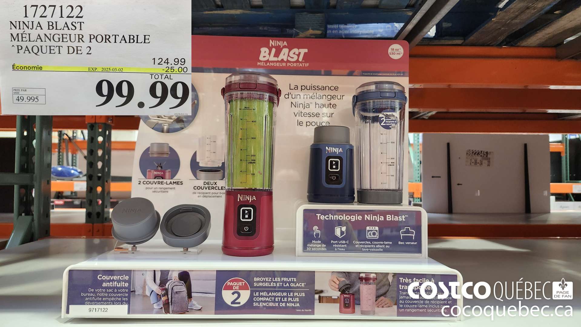 1727122 NINJA BLAST MELANGEUR PORTABLE PAQUET DE 2  ($25.00 INSTANT SAVINGS EXPIRES ON 2025-02-23) $99.99