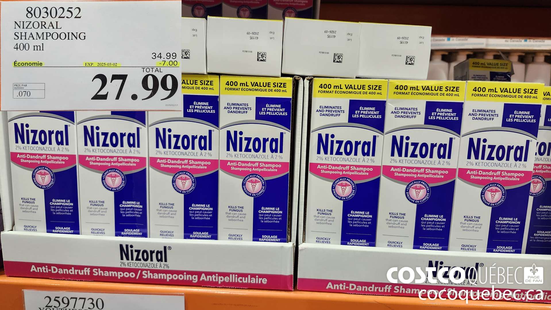 8030252 NIZORAL SHAMPOOING 400 ml ($7.00 INSTANT SAVINGS EXPIRES ON 2025-03-02) $27.99