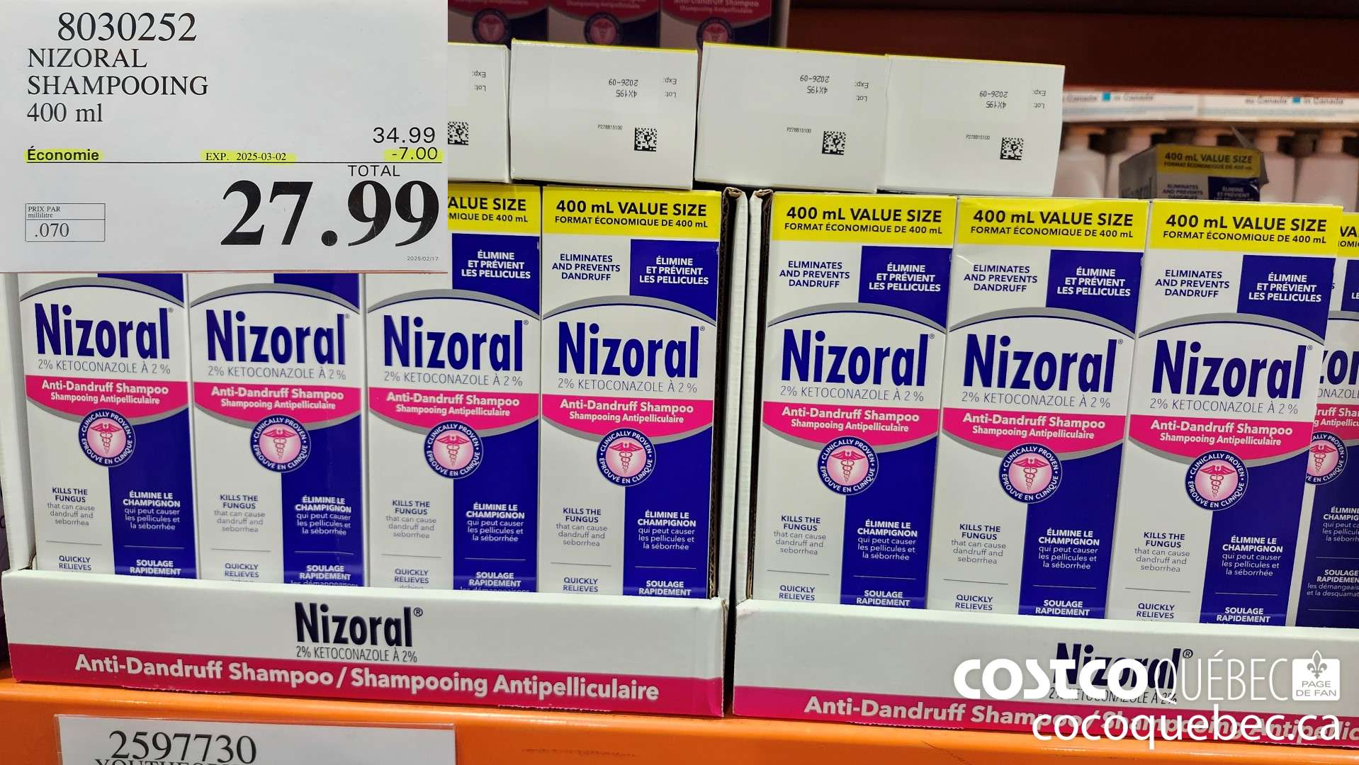 8030252 NIZORAL SHAMPOOING 400 ml ($7.00 INSTANT SAVINGS EXPIRES ON 2025-03-02) $27.99