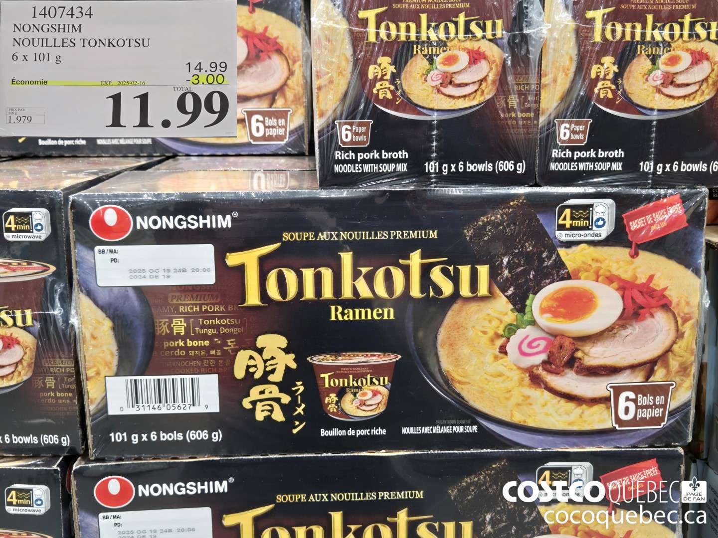 1407434 NONGSHIM NOUILLES TONKOTSU 6 x 101  ($3.00 INSTANT SAVINGS EXPIRES ON 2025-02-16) $11.99