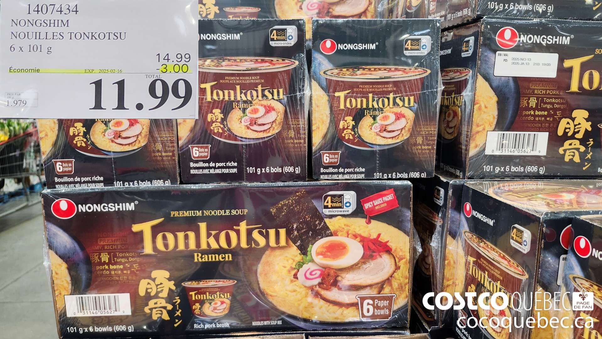 1407434 NONGSHIM NOUILLES TONKOTSU 6 x 101  ($3.00 INSTANT SAVINGS EXPIRES ON 2025-02-16) $11.99