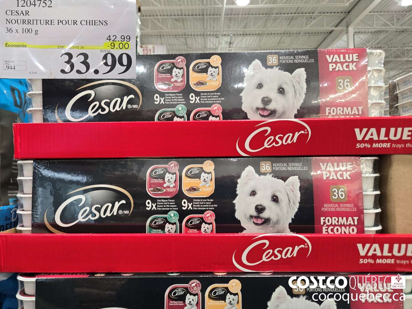 1204752 NOURRITURE POUR CHIENS 36 x 100 G ($9.00 INSTANT SAVINGS EXPIRES ON 2025-02-16) $33.99