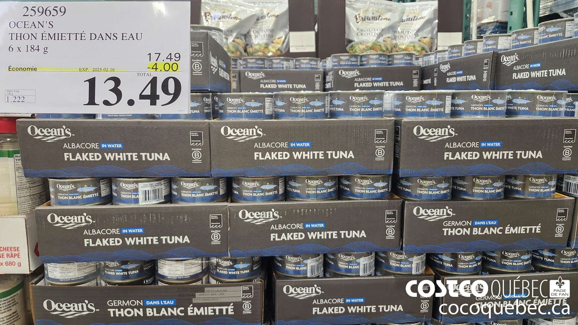 259659 OCEAN'S THON EMIETTE DANS EAU 6 x 184 g 13.49 ($4.00 INSTANT SAVINGS EXPIRES ON 2025-02-16)