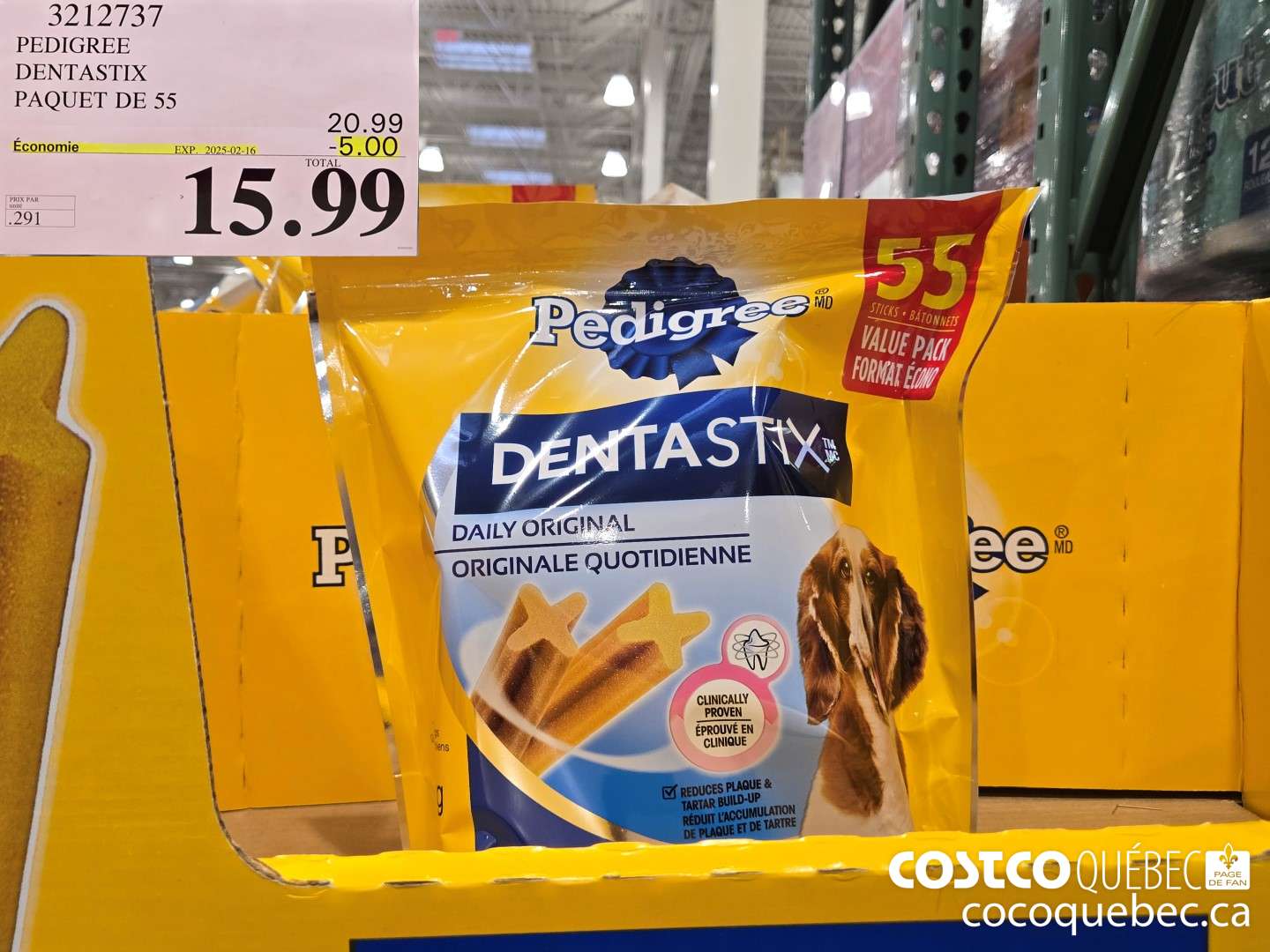 3212737 PEDIGREE DENTASTIX PAQUET DE 55 ($5.00 INSTANT SAVINGS EXPIRES ON 2025-02-16) $15.99