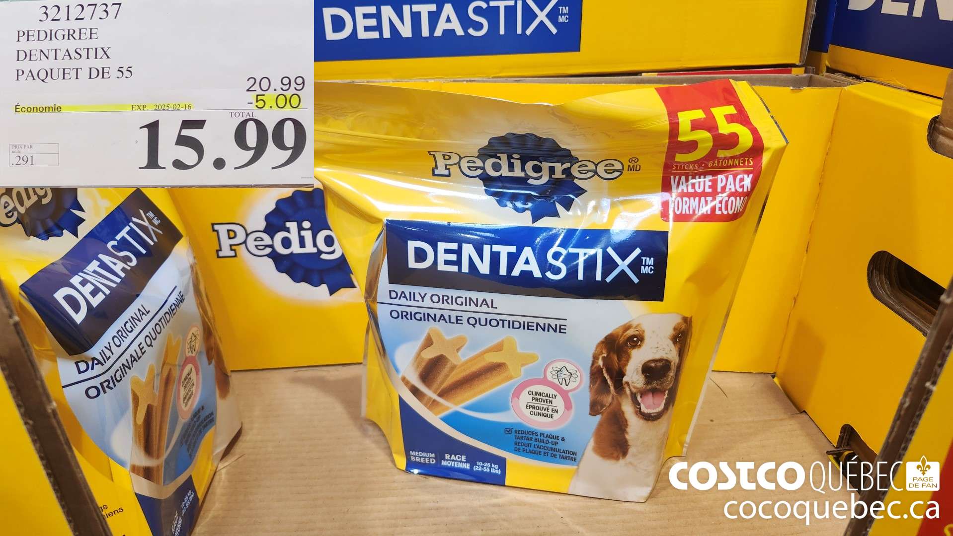 3212737 PEDIGREE DENTASTIX PAQUET DE 55  ($5.00 INSTANT SAVINGS EXPIRES ON 2025-02-16) $15.99