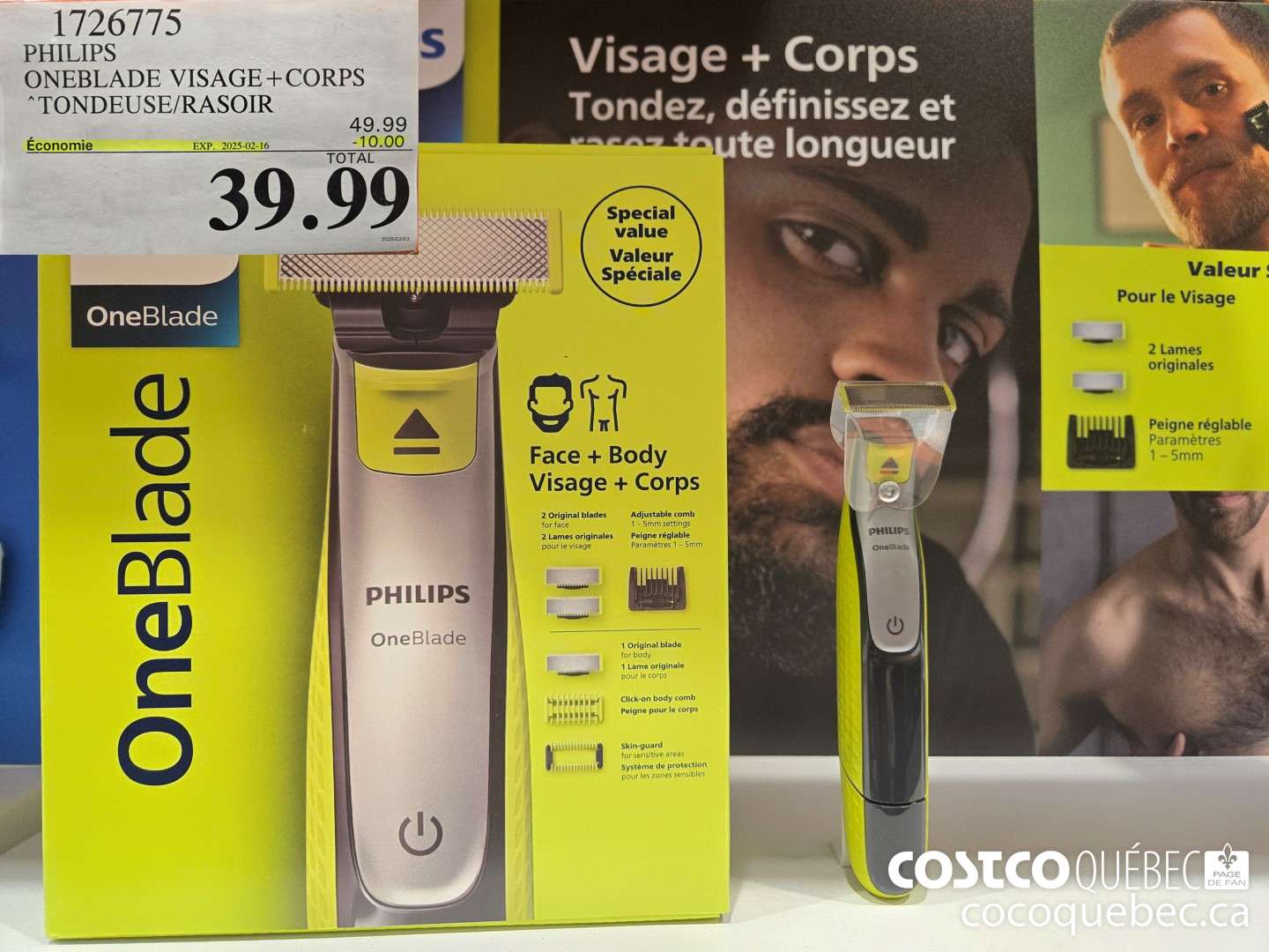 1726775 PHILIPS ONEBLADE VISAGE+ CORPS *TONDEUSE/RASOIR  ($10.00 INSTANT SAVINGS EXPIRES ON 2025-02-16) $39.99