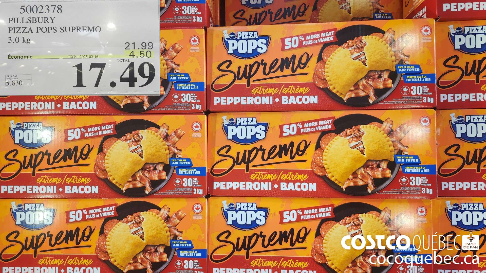 5002378 PILLSBURY PIZZA POPS SUPREMO 3.0 kg  ($4.50 INSTANT SAVINGS EXPIRES ON 2025-02-16) $17.49