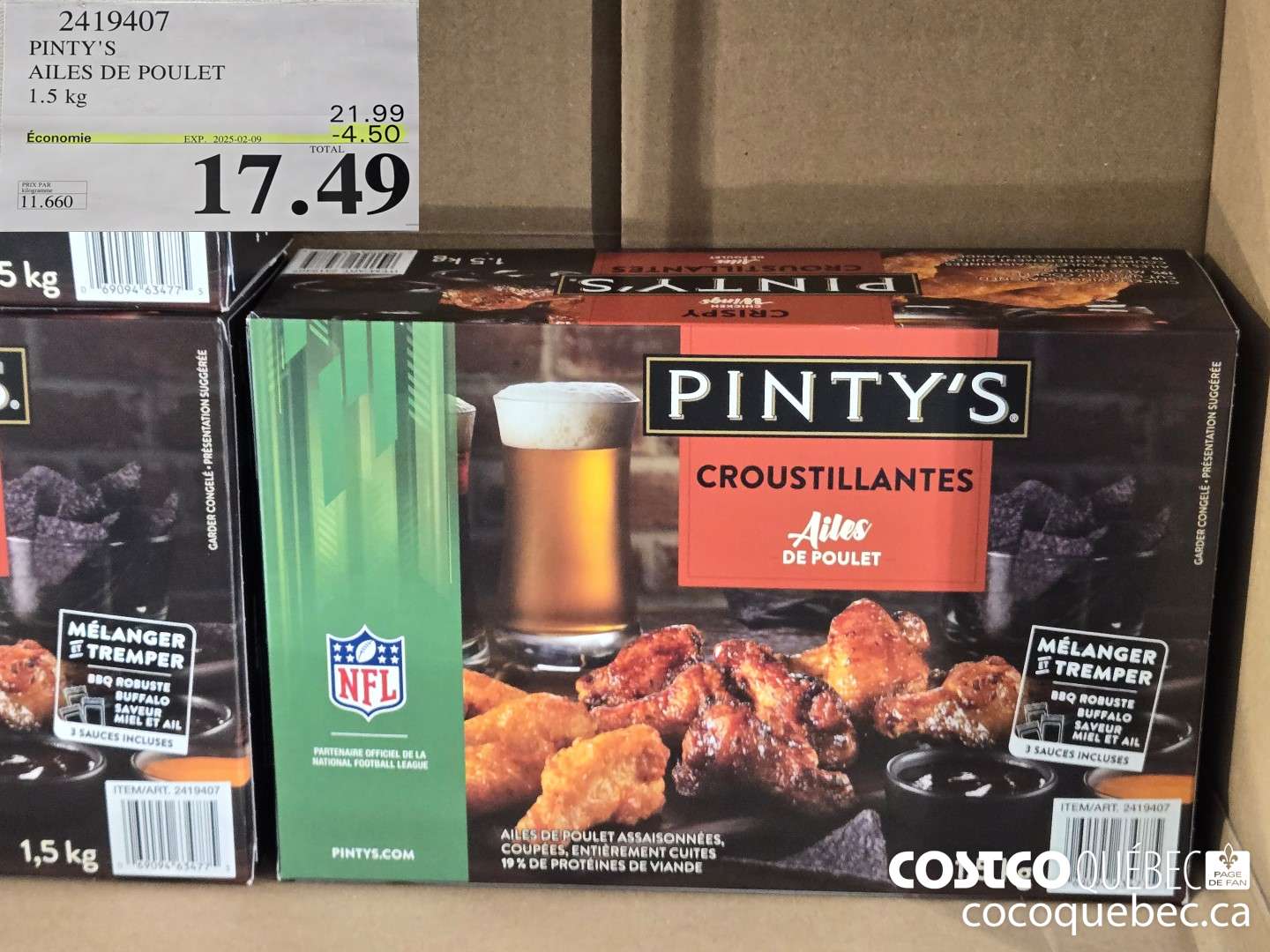 2419407 PINTY'S AILES DE POULET 1.5 kg 21.99 ($4.50 INSTANT SAVINGS EXPIRES ON 2025-02-09) $17.49