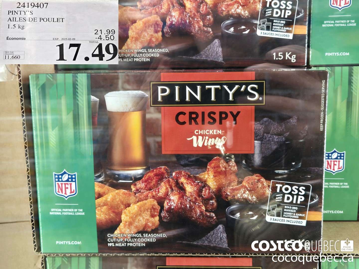 2419407 PINTY'S AILES DE POULET 1.5 kg 21.99 ($4.50 INSTANT SAVINGS EXPIRES ON 2025-02-09) $17.49