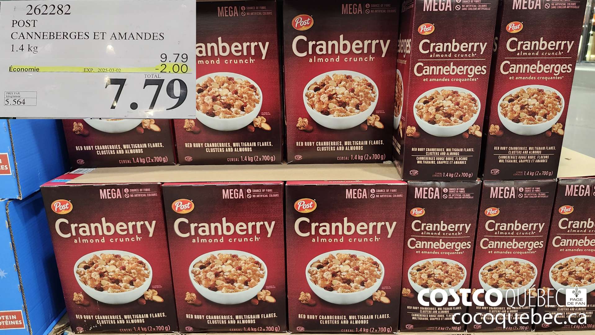 262282 POST CANNEBERGES ET AMANDES 1.4 kg  ($2.00 INSTANT SAVINGS EXPIRES ON 2025-03-02) $7.79