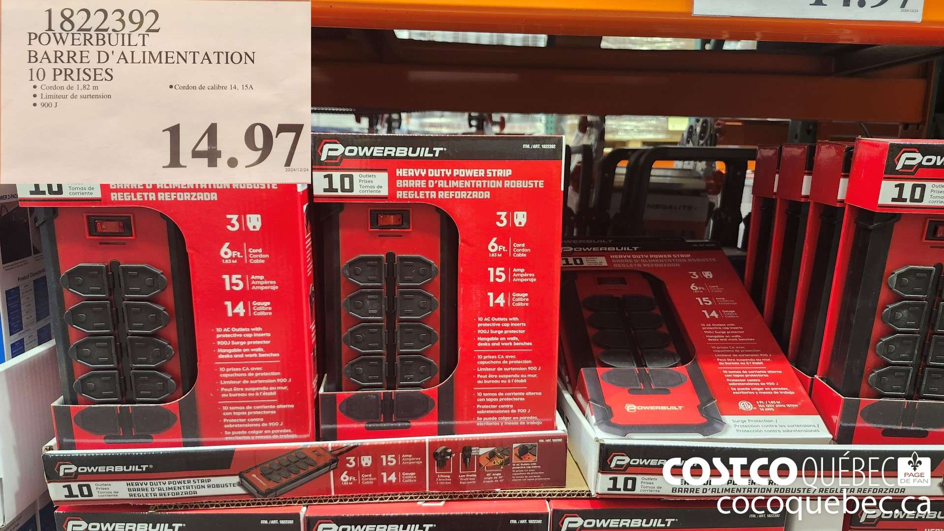 4482239 POWERBUILT BARRE D'ALIMENTATION 10 PRISES  $14.97