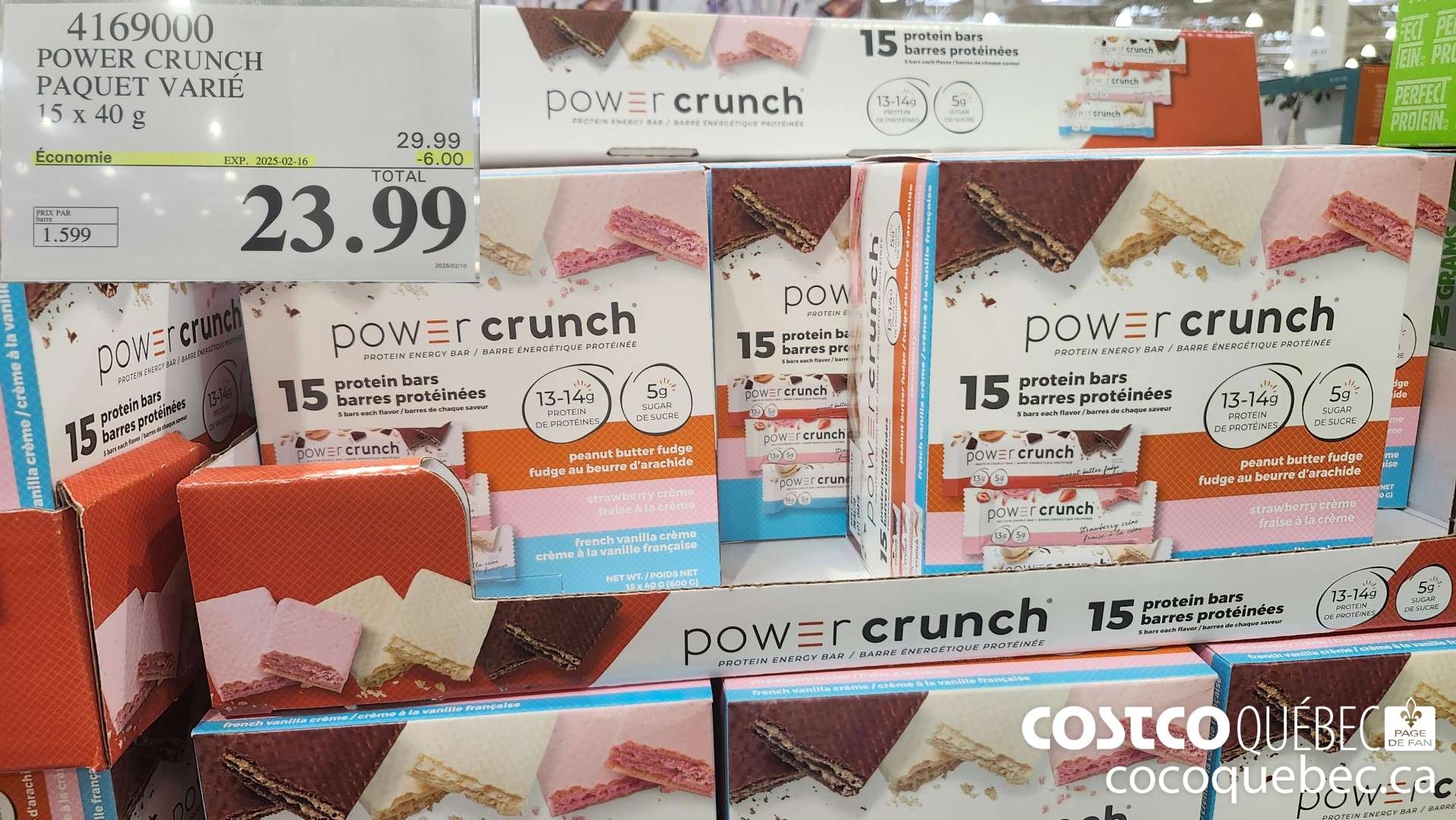 4169000 POWER CRUNCH PAQUET VARIE 15 x 40 g  ($6.00 INSTANT SAVINGS EXPIRES ON 2025-02-16) $23.99