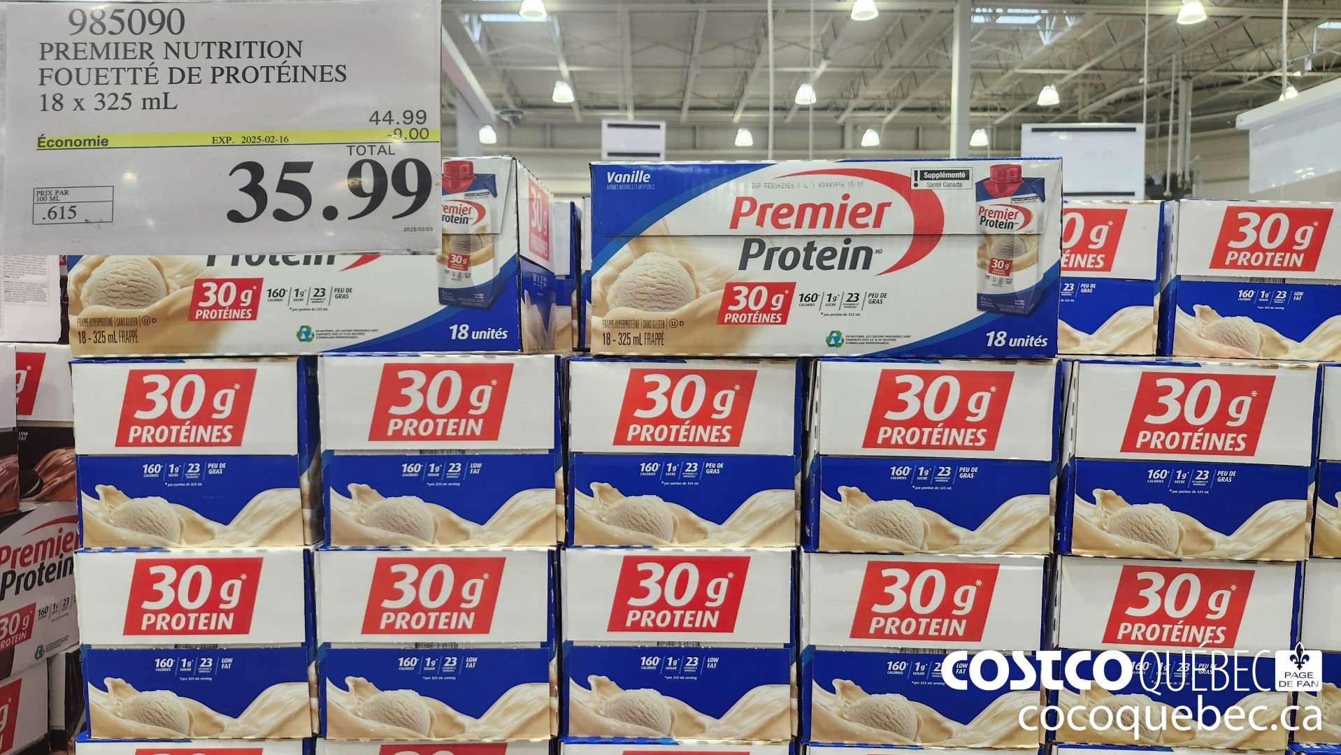 985090 PREMIER NUTRITION FOUETTE DE PROTEINES 18 x 325 mL ($9.00 INSTANT SAVINGS EXPIRES ON 2025-02-16) $35.99