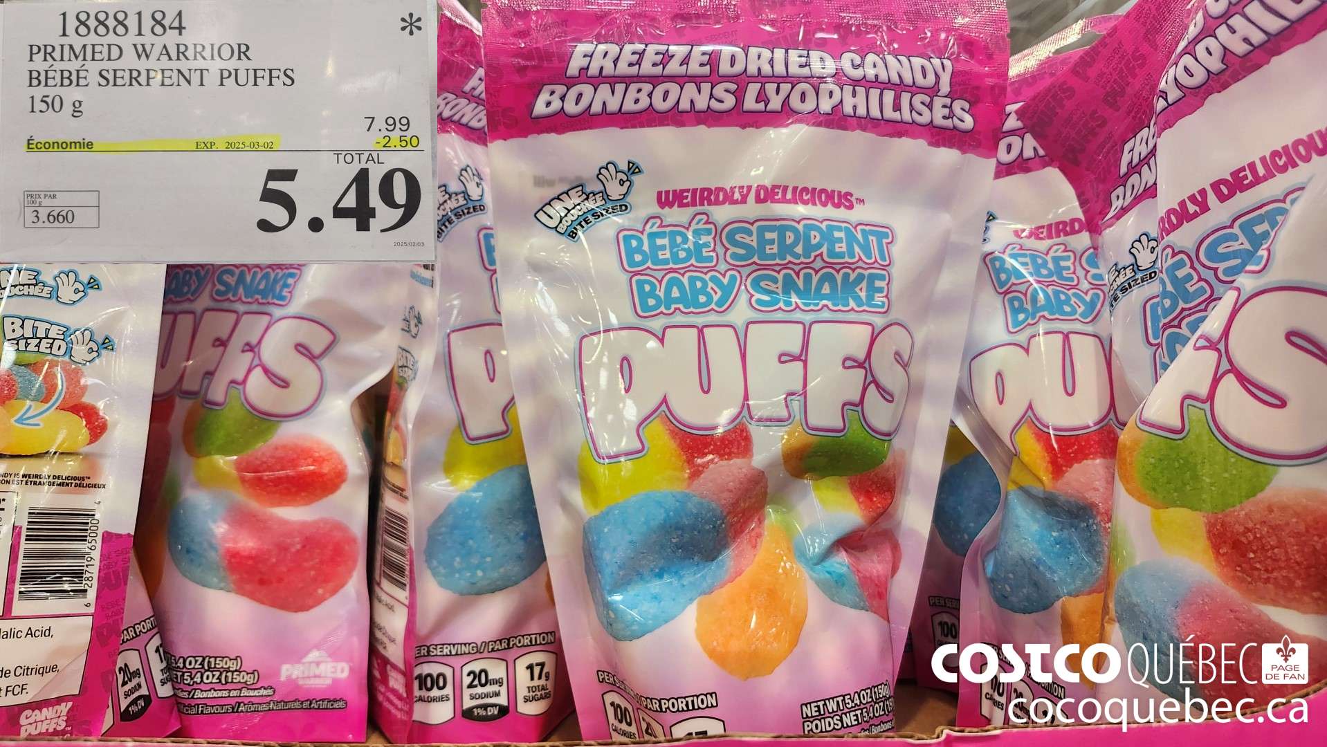 1888184 PRIMED WARRIOR BEBE SERPENT PUFFS 150 g  ($2.00 INSTANT SAVINGS EXPIRES ON 2025-03-02) $5.49